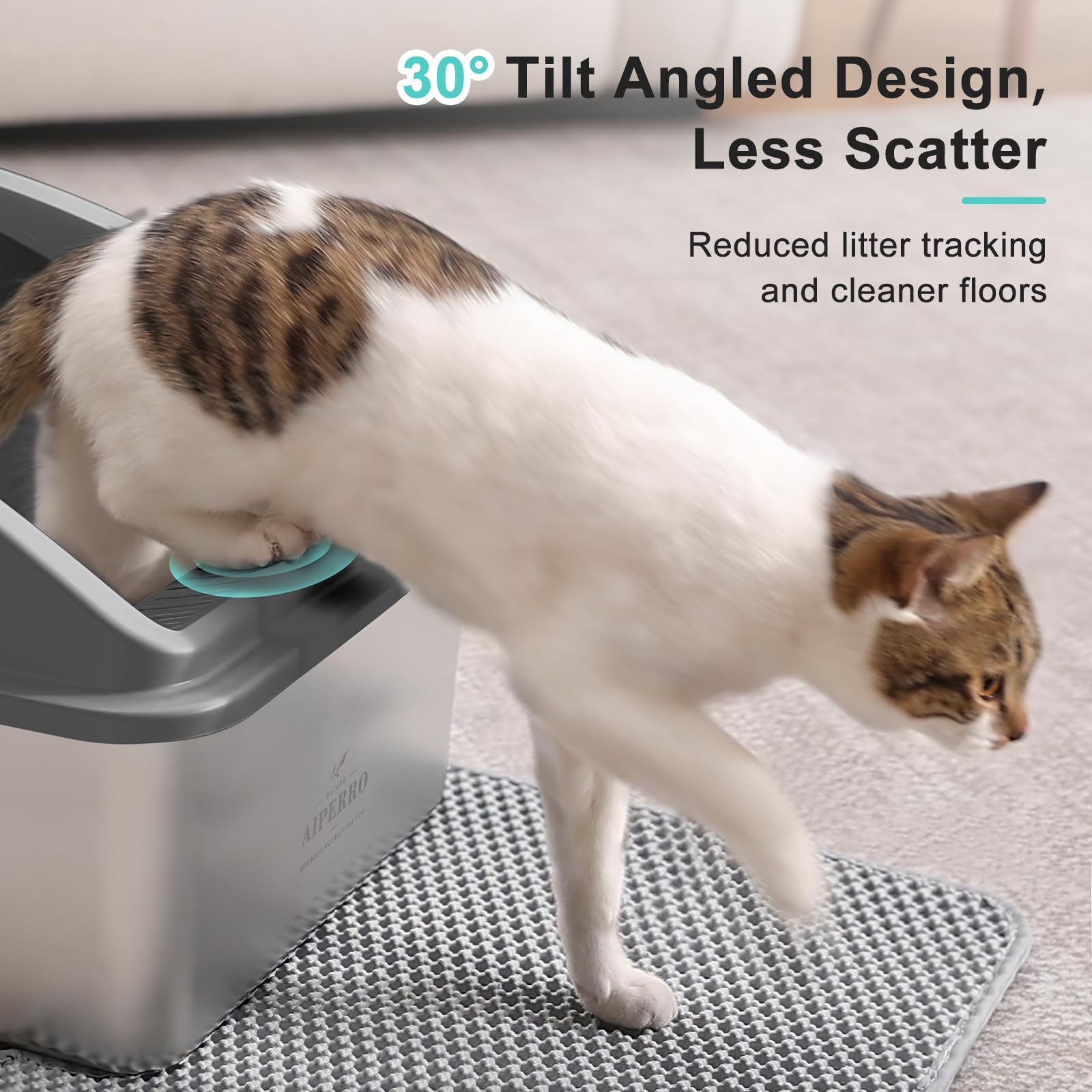 AIPERRO bac en usage par un chat grand confort et espace ample