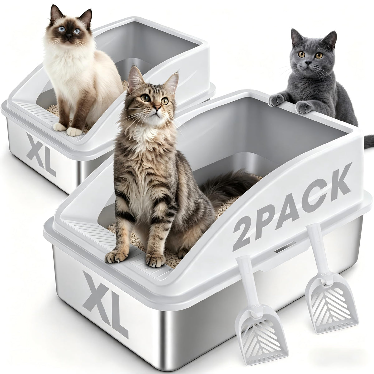 AIPERRO bac à litière inox avant montrant design fermé pour hygiène