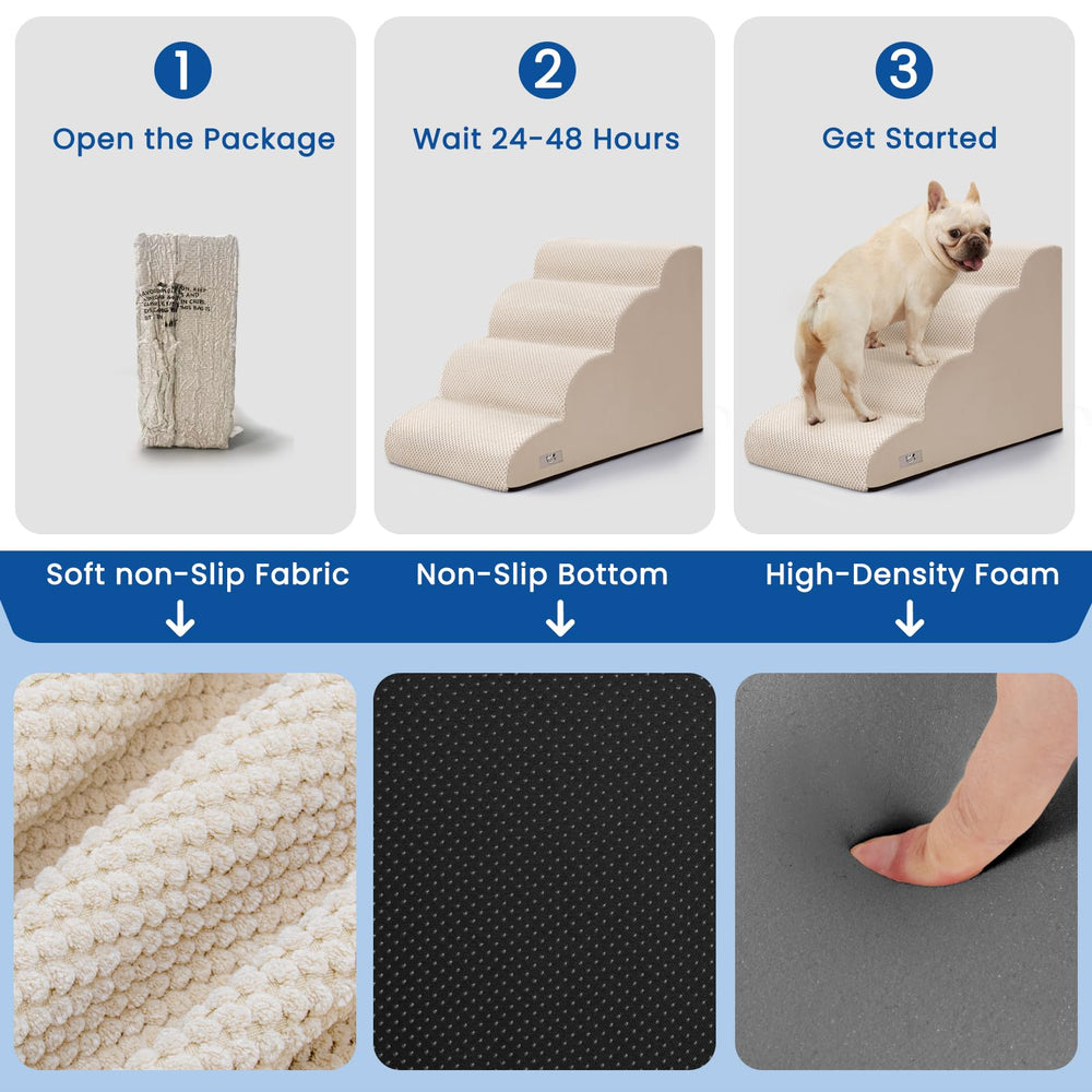 Airpanda chien utilisant l'escalier pour monter sur canapé en sécurité