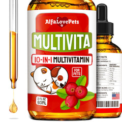 Alfa Love Pets flacon avant montrant l'emballage et la saveur canneberge pour administration facile