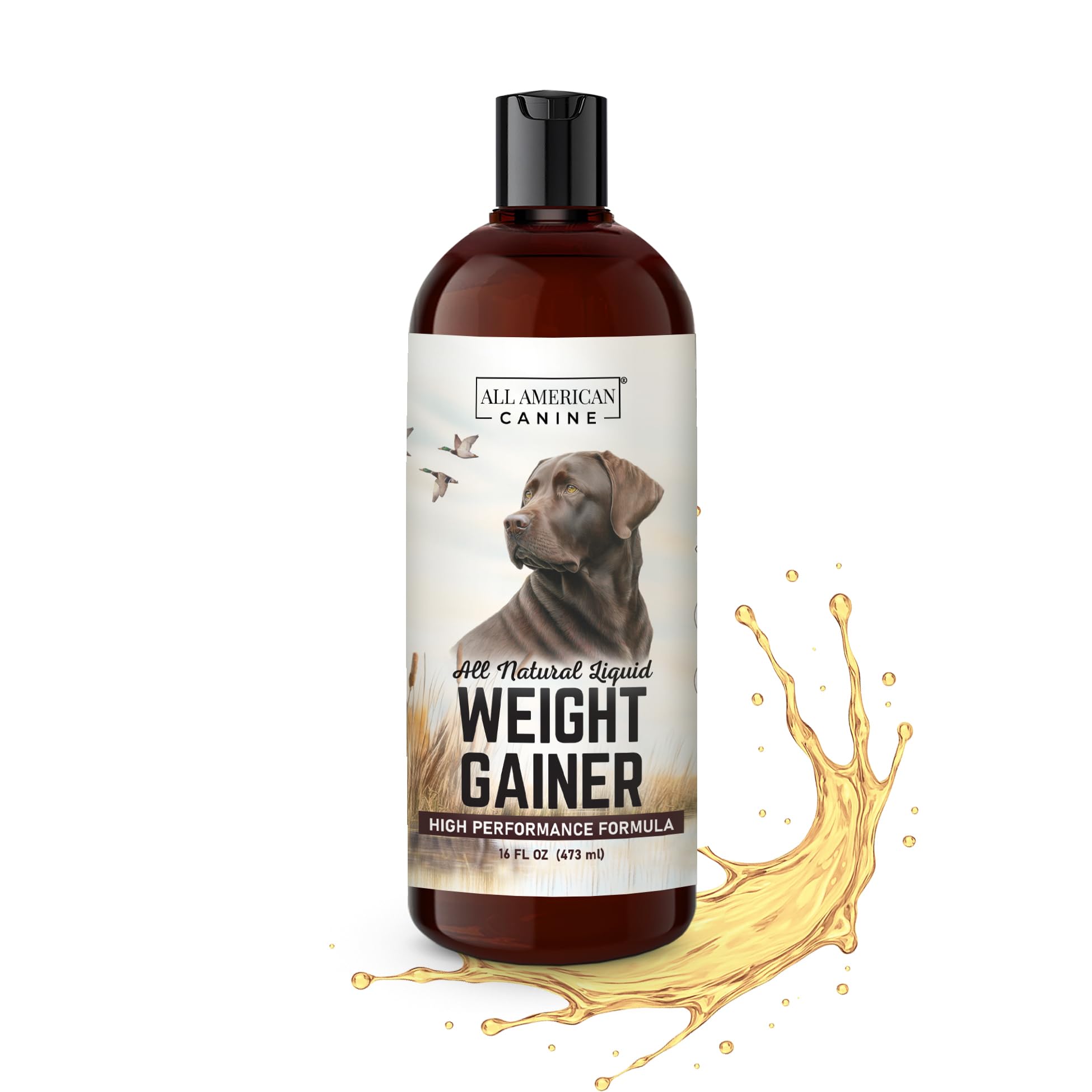 All American Canine bouteille face montrant le format 16 oz et facilité d'utilisation