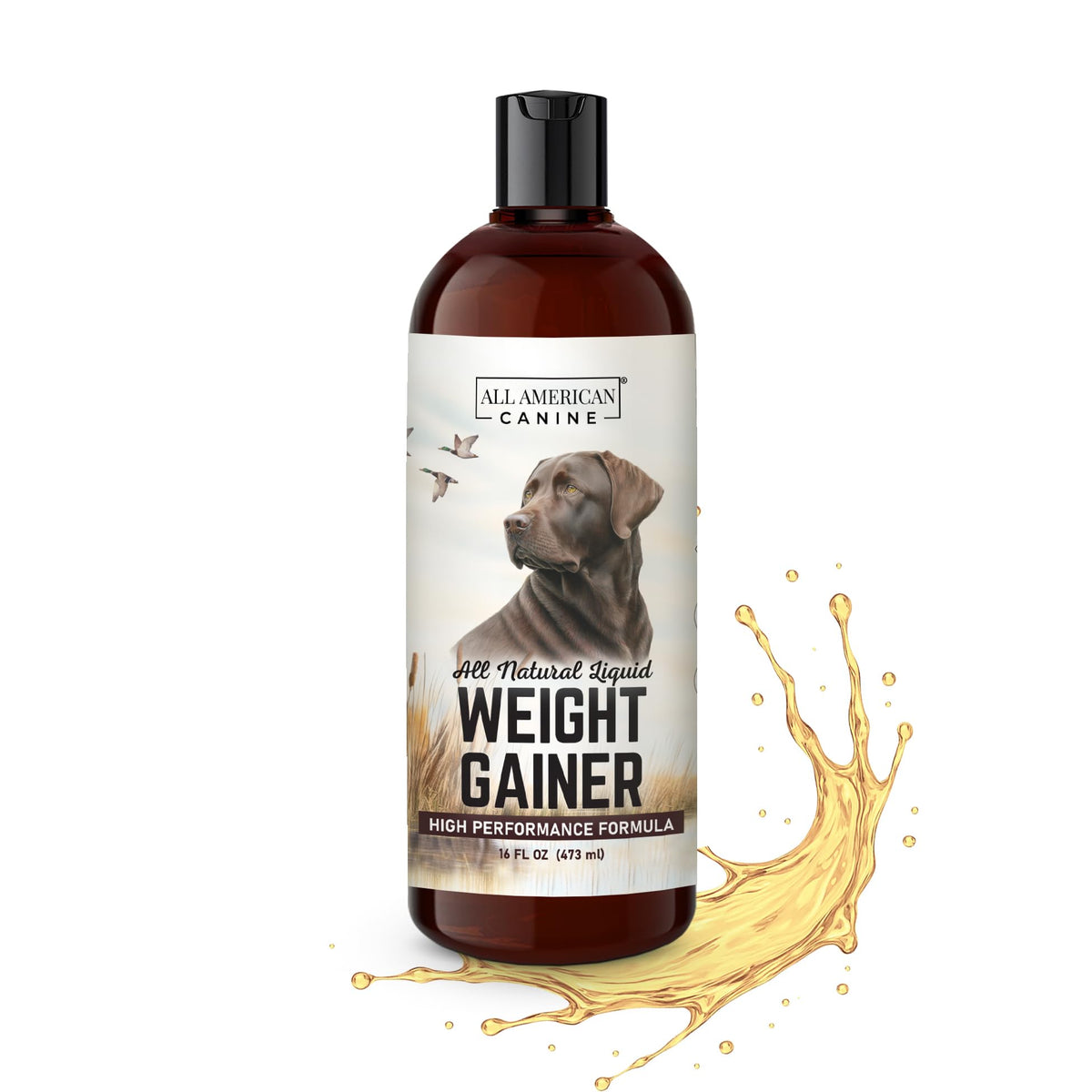 All American Canine bouteille face montrant le format 16 oz et facilité d'utilisation