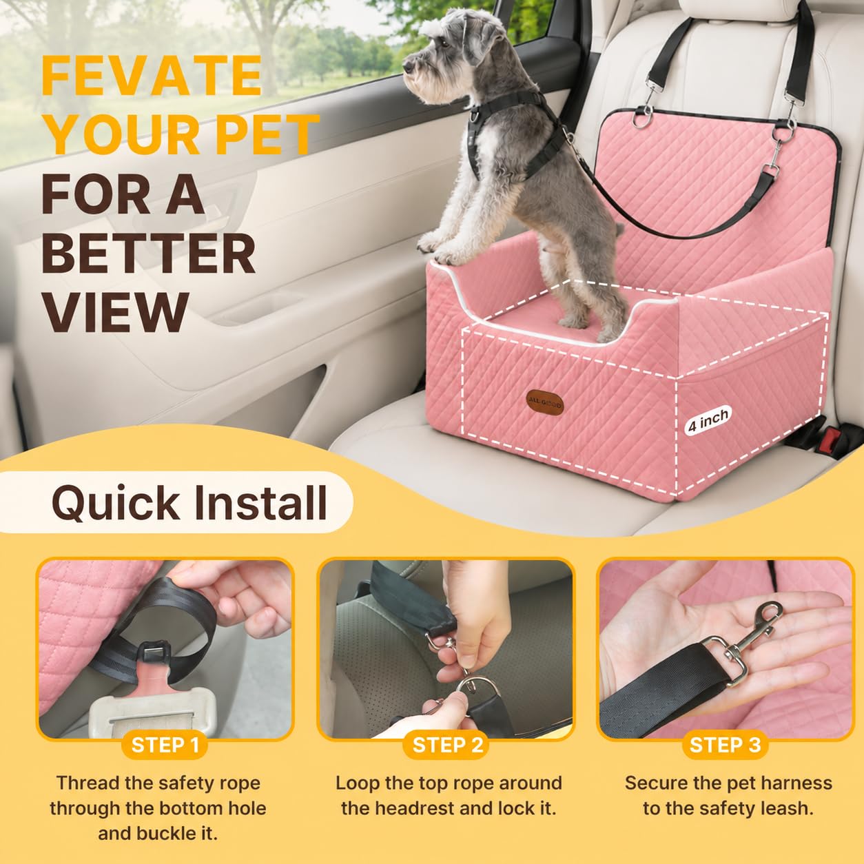 ALL GOOD PET SUPPLIES siège en voiture avec chien relaxé et visibilité améliorée