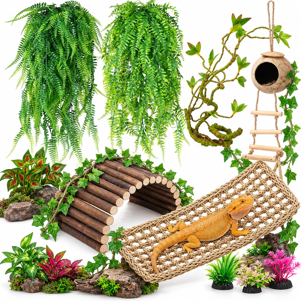 Alotiki vue de l'ensemble de décor 13 pièces prêt à installer, rend l'habitat réaliste