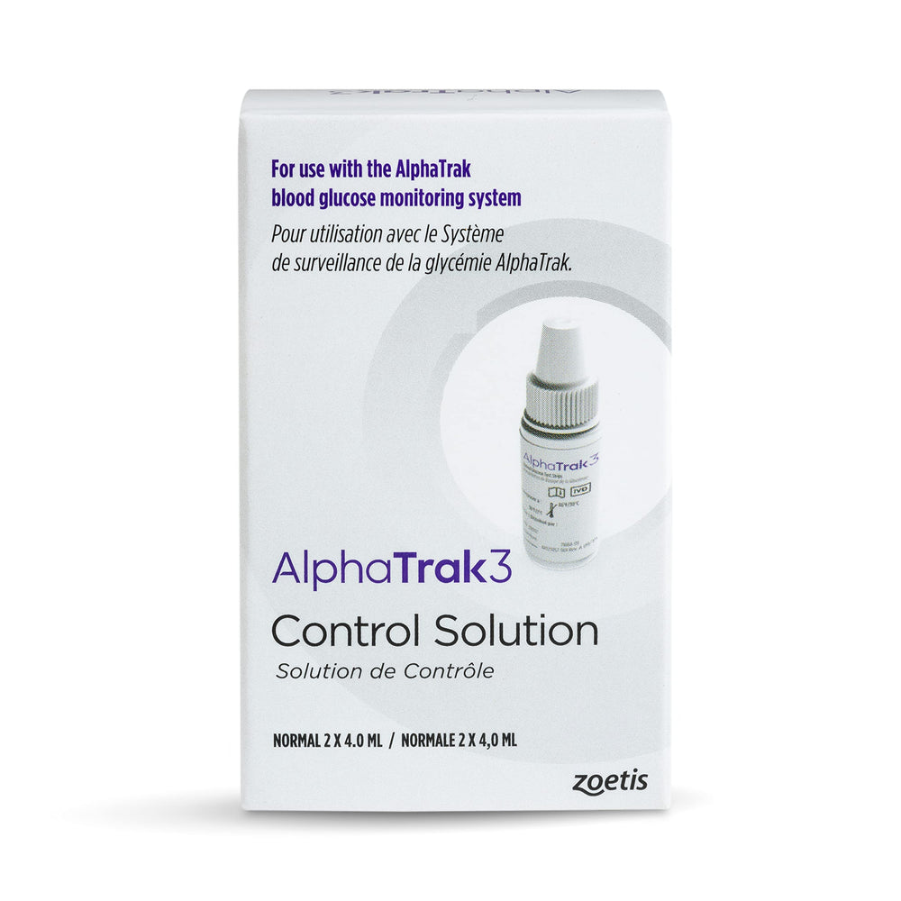 AlphaTRAK flacon face montrant étiquette et plage contrôle, vérification fiable