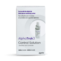 AlphaTRAK flacon face montrant étiquette et plage contrôle, vérification fiable