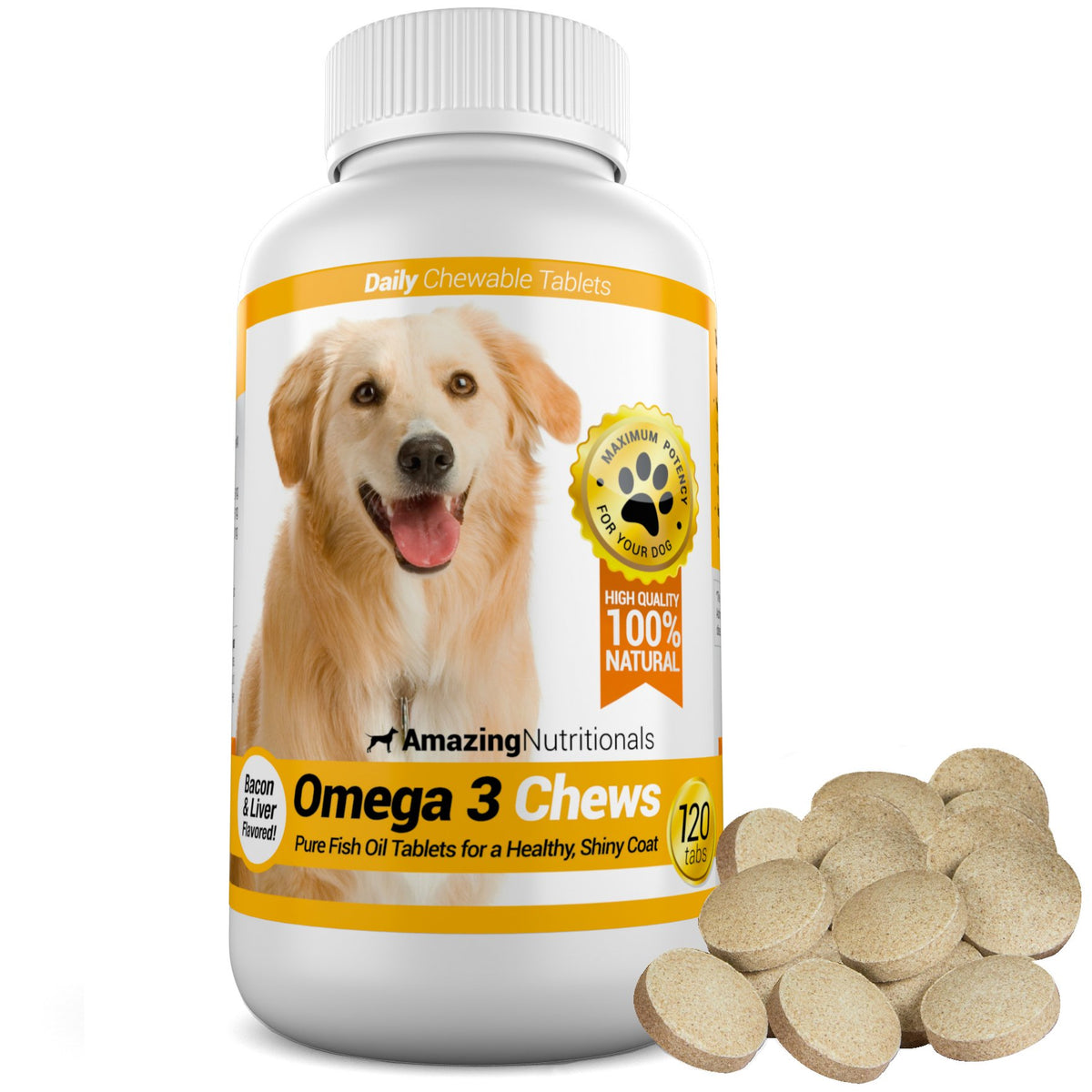 Amazing Nutritionals pot face avant montrant le format 120 chews et bénéfice facilité