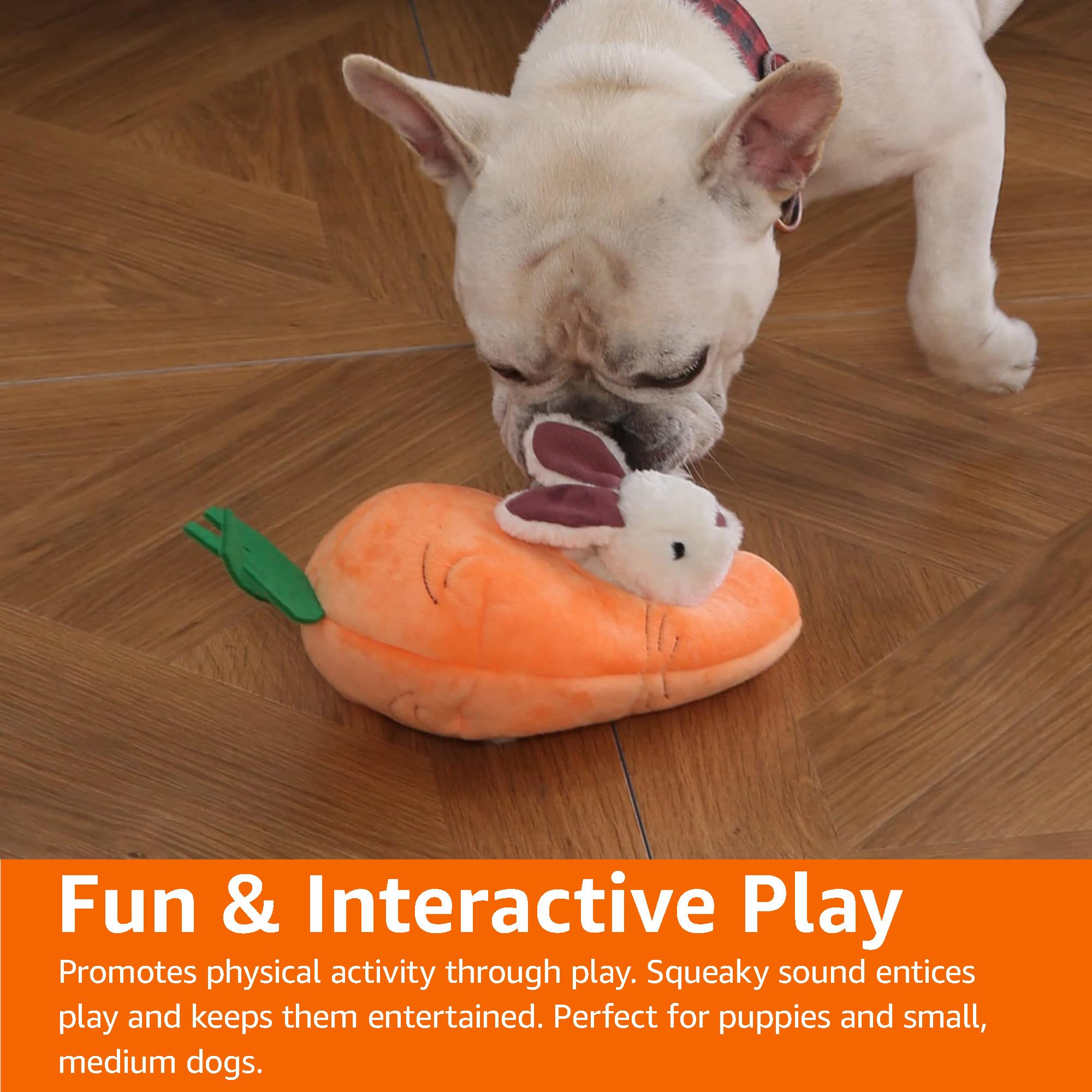 Amazon Basics lapin montrant le couineur pour stimulation auditive