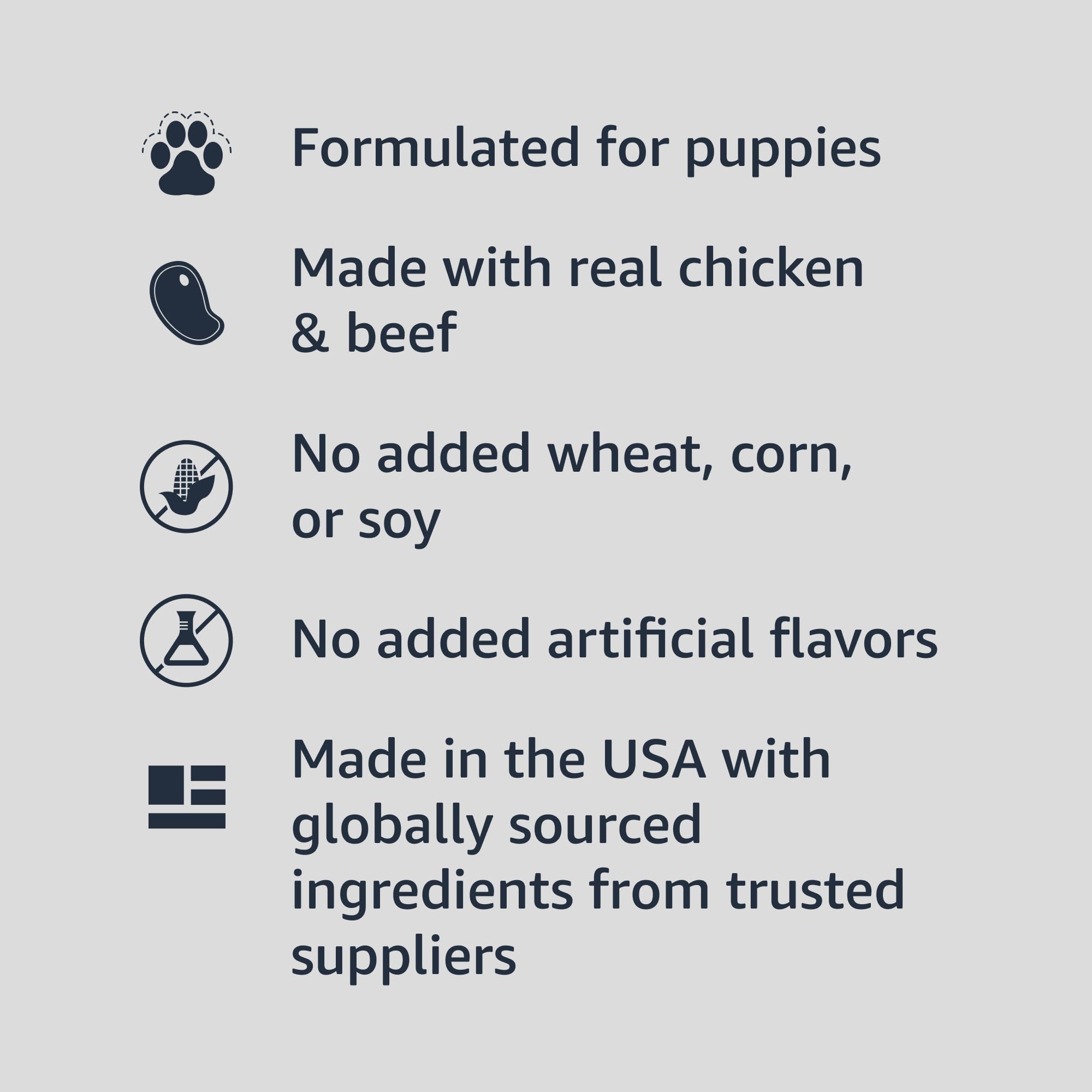 Amazon Basics ingrédients poulet et bœuf visibles pour protéines identifiables