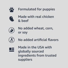 Amazon Basics ingrédients poulet et bœuf visibles pour protéines identifiables