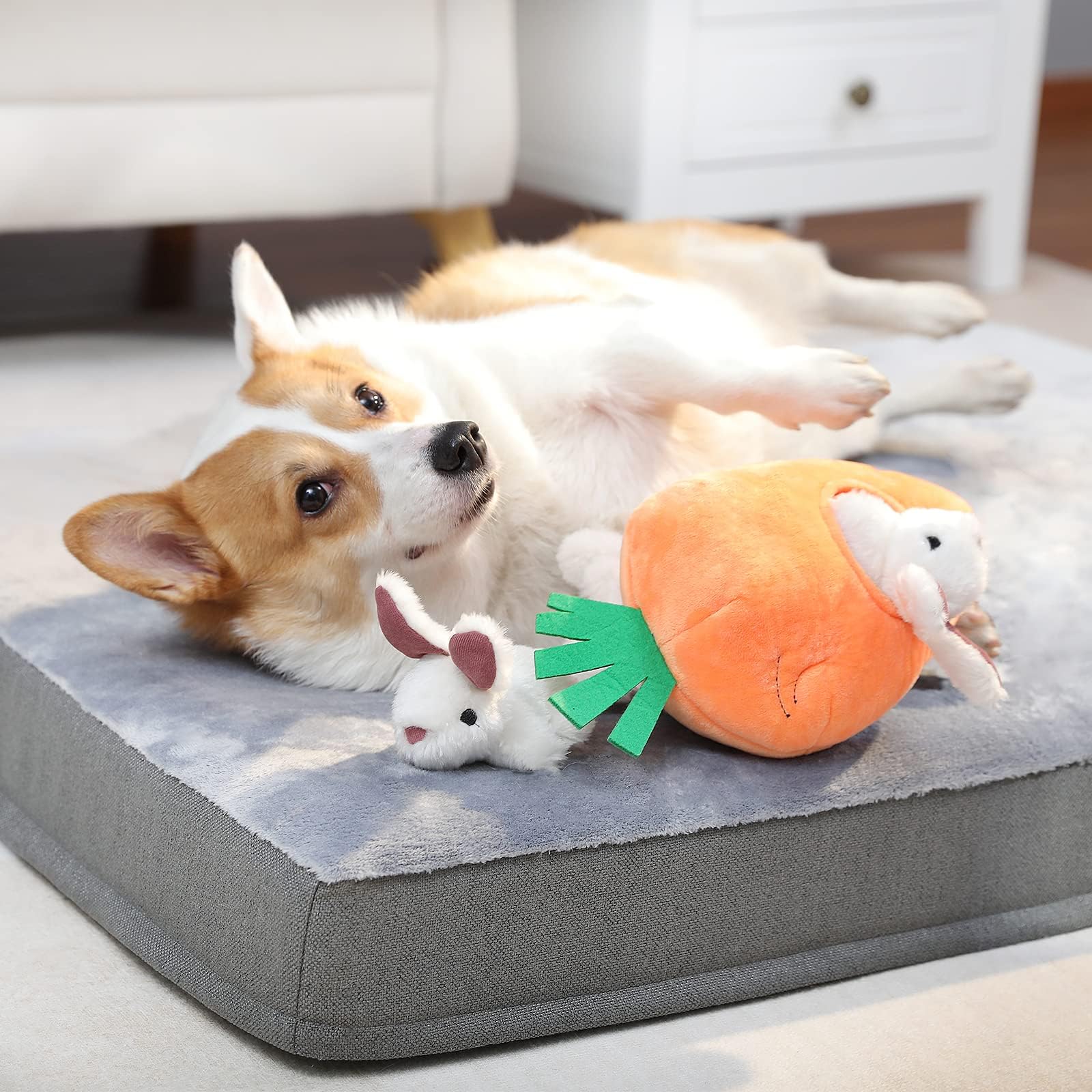 Amazon Basics jouets rangés dans un panier, facile à stocker