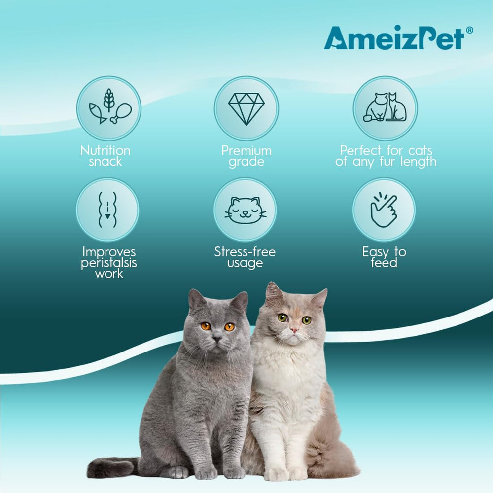 AmeizPet chat mange une friandise pour réduction des boules de poils