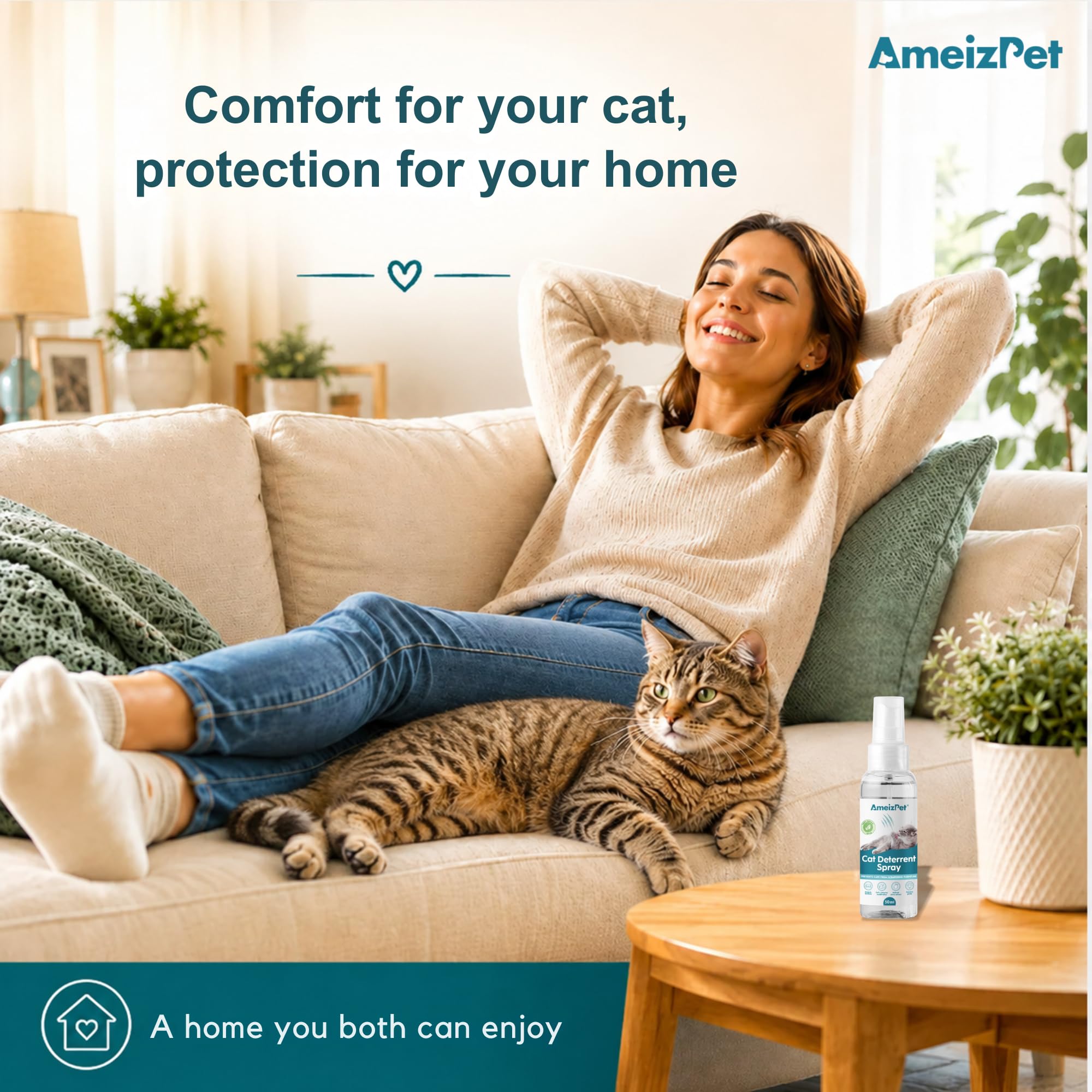 AmeizPet et chaton près du canapé illustre sécurité pour les jeunes chats