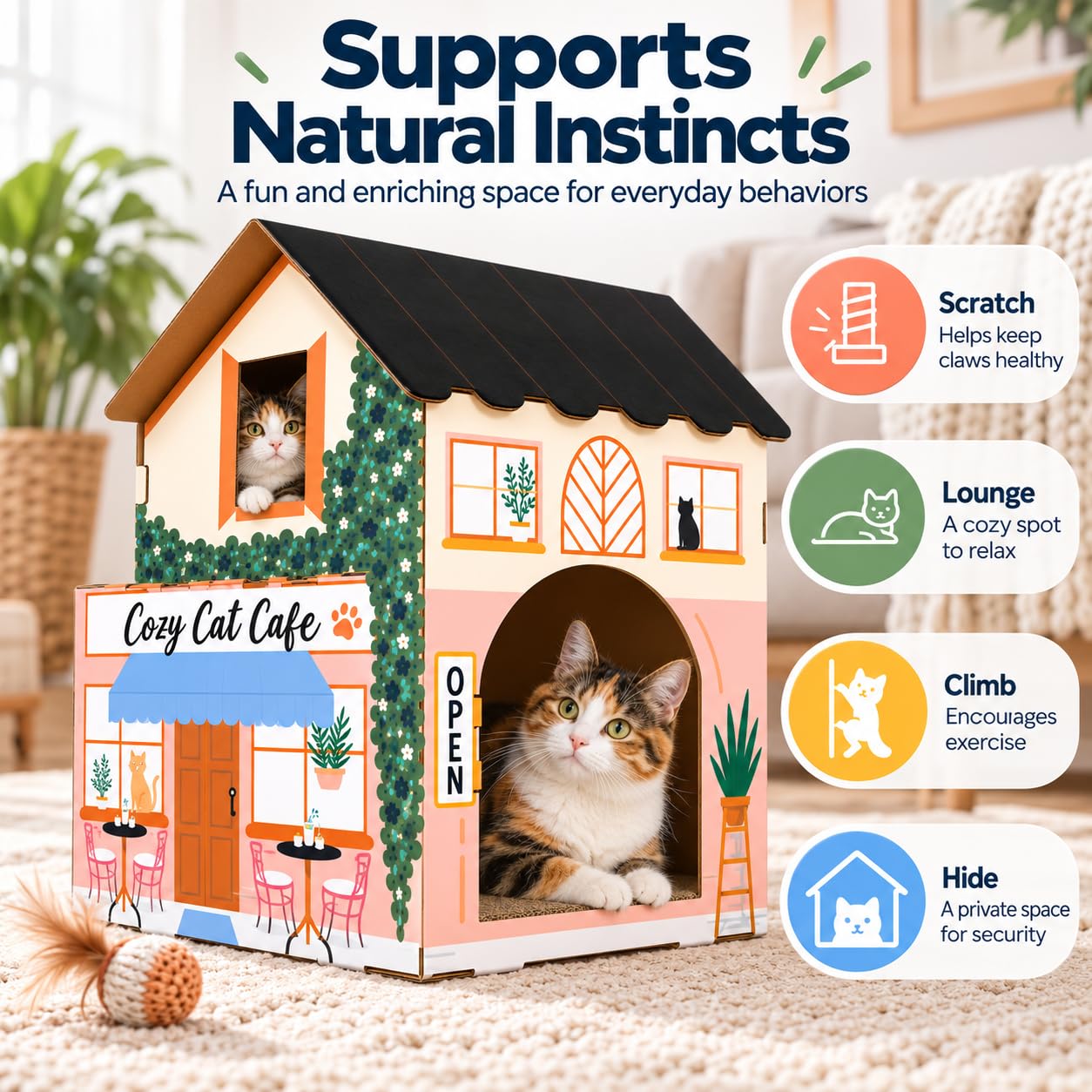 American Cat Club maison en usage avec chat, divertit et calme l'animal
