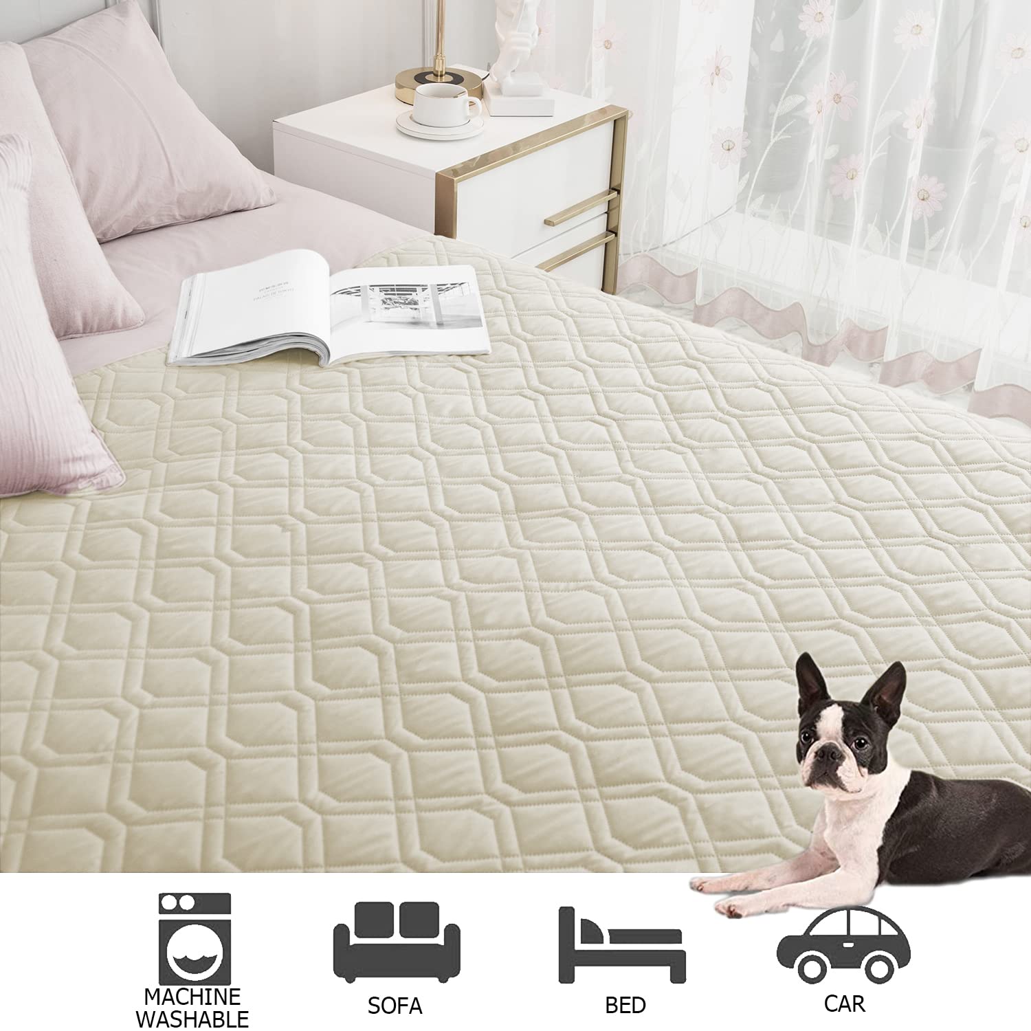Ameritex chien couché sur housse montrant confort et propreté