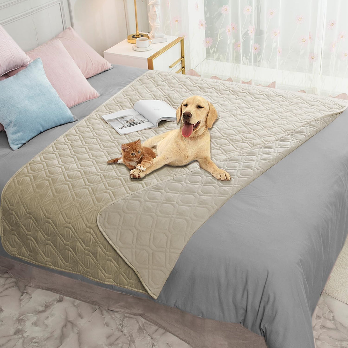 Ameritex housse de canapé déployée montrant protection complète et apparence soignée