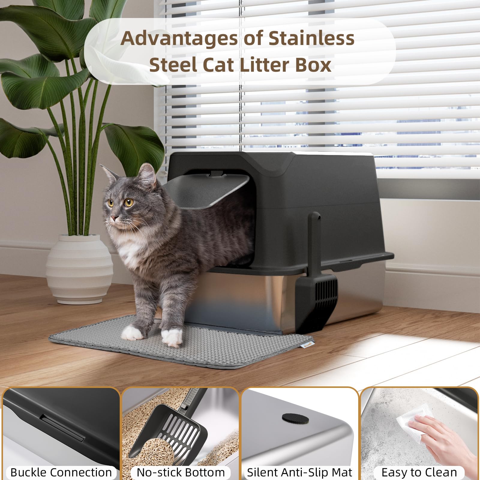 Amniau bac inox avec pelle et tapis inclus pour entretien simplifié