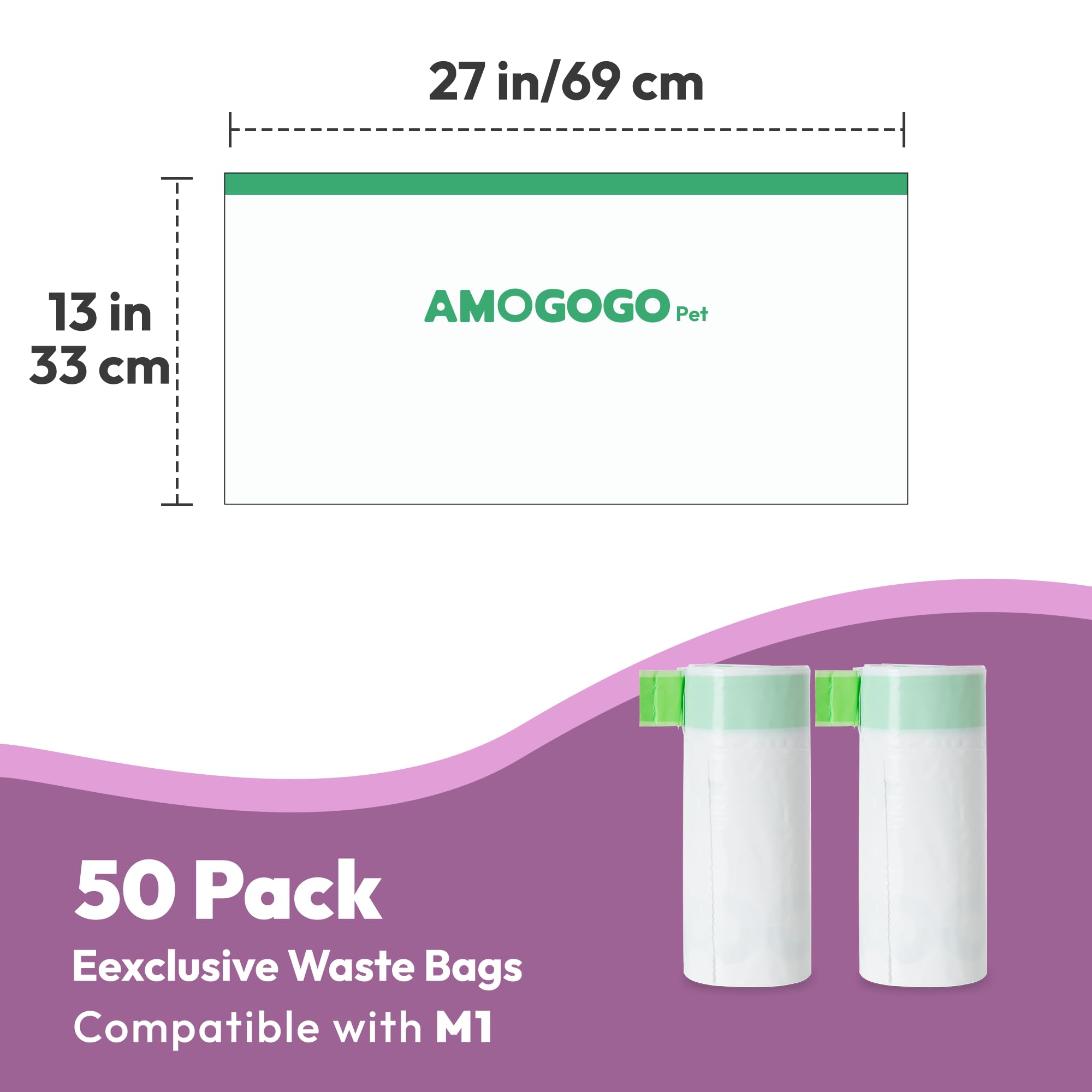 AMOGOGOPET sac à côté d'une règle montrant les 27" x 13"