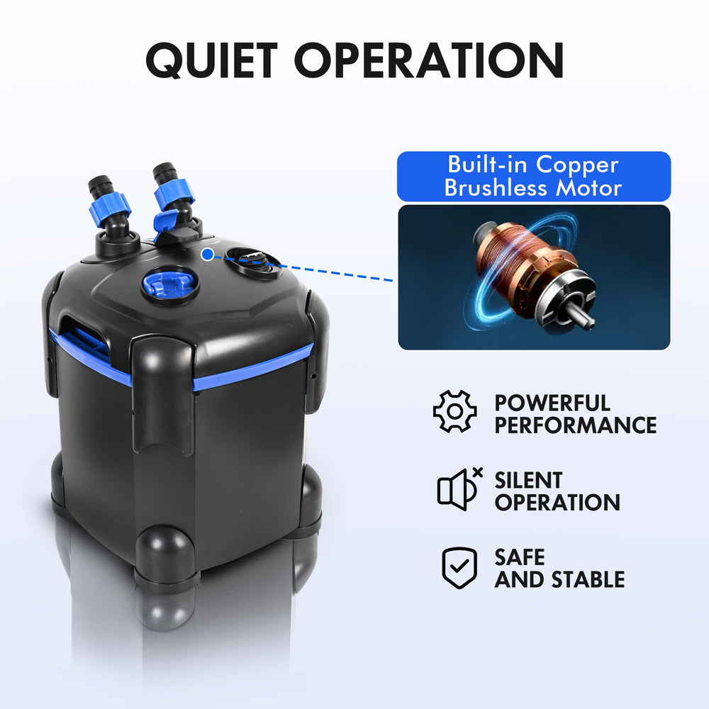 AMOSIJOY filtre en fonctionnement sur grand aquarium pour eau claire et calme