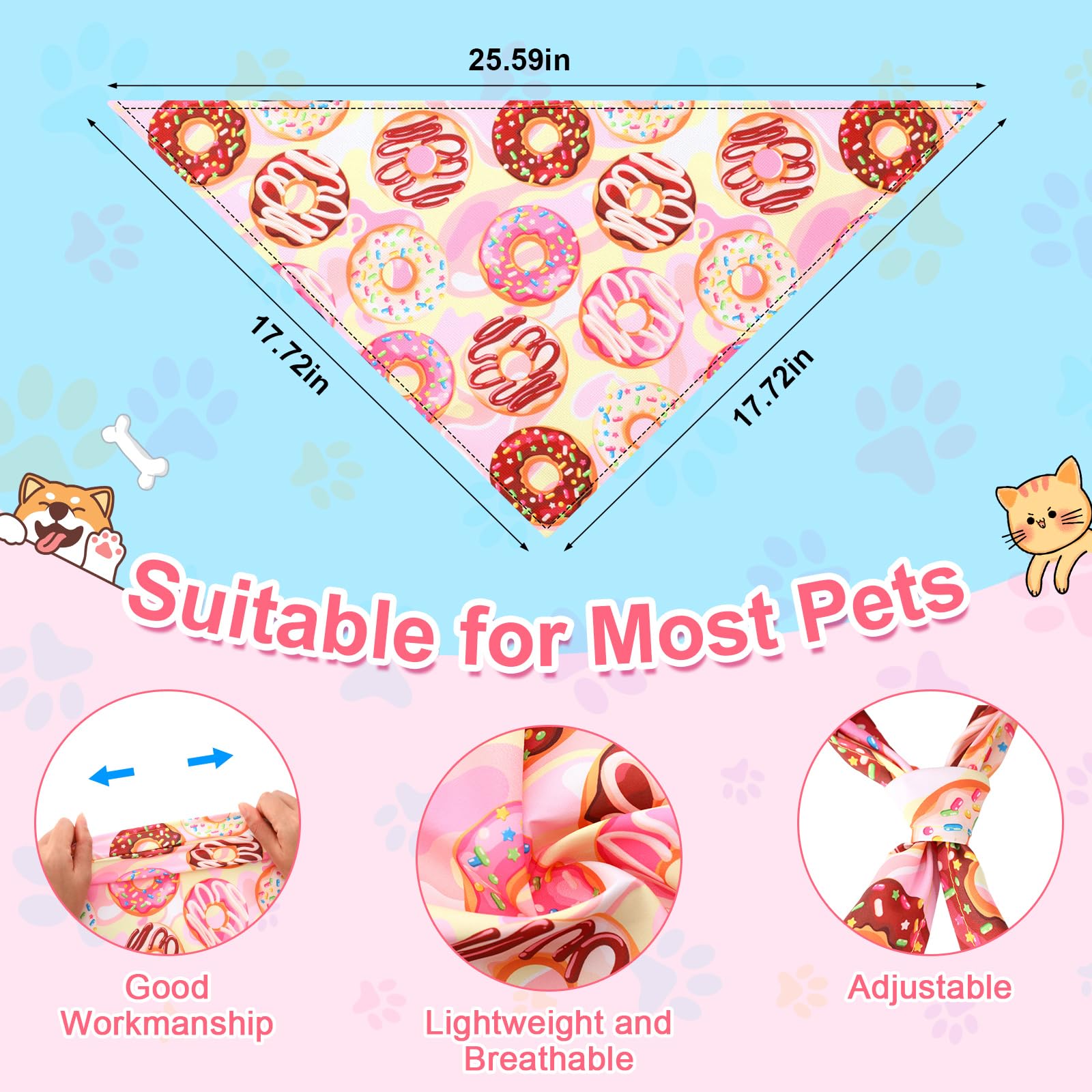 Amylove bandana motif donut gros plan, couleur vive et durable