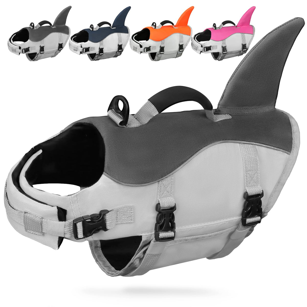 AMZNOVA gilet de flottaison face avant montrant la forme requin et visibilité