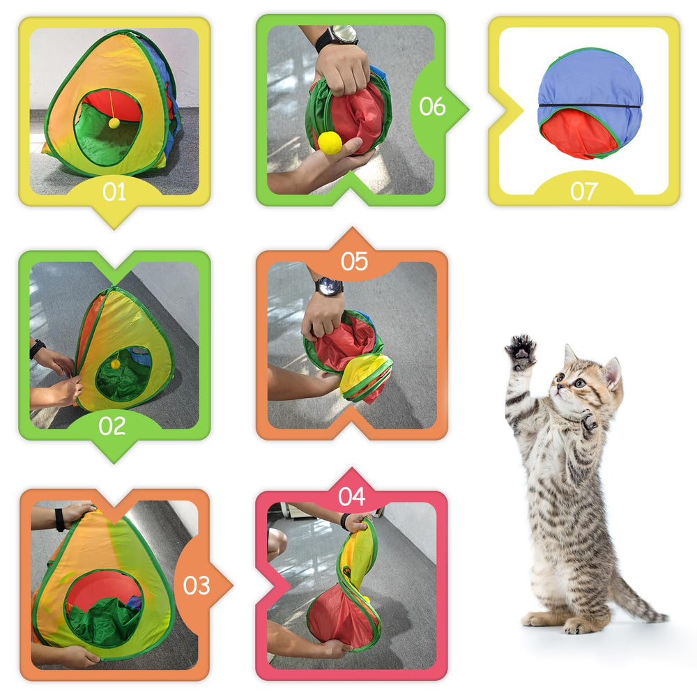 Andiker tente en usage avec chaton jouant, stimulation et confort visibles