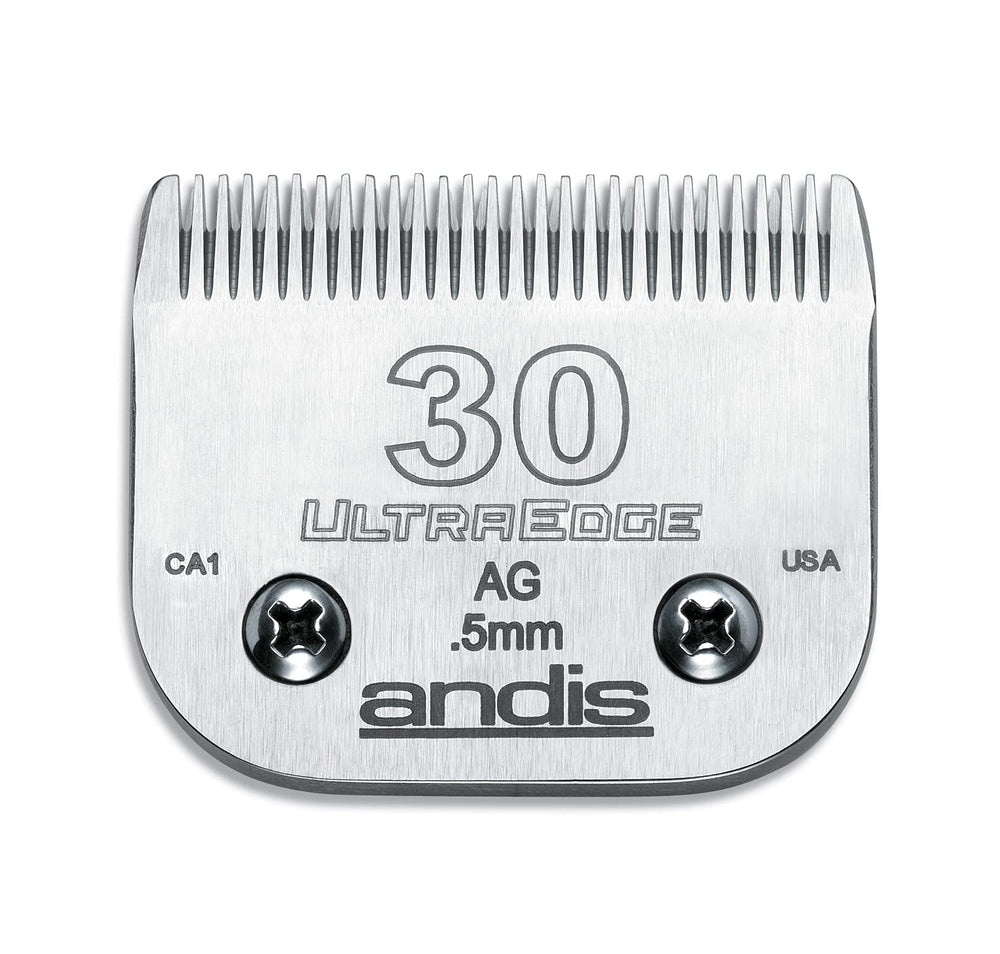 Andis UltraEdge vue avant de l'emballage montrant la taille 30 et finition
