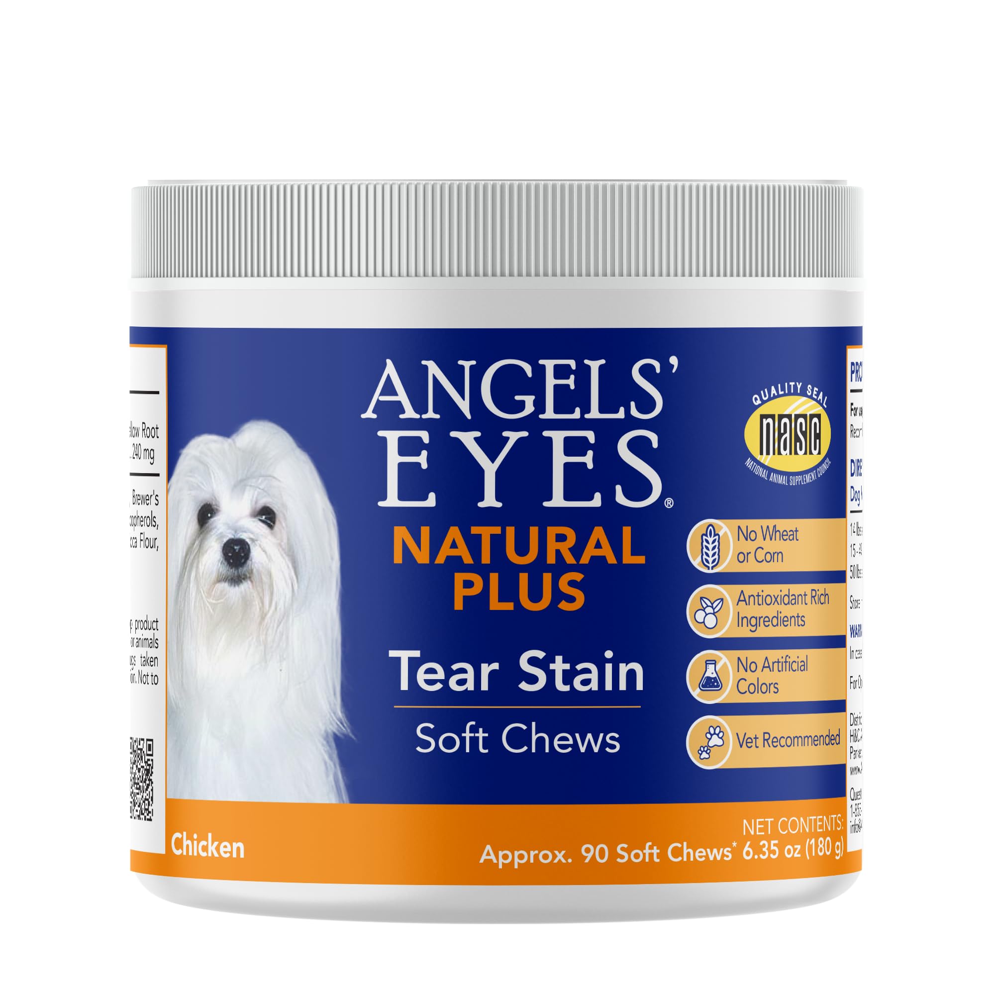 ANGELS' EYES emballage avant montrant pot de 90 chews et bénéfice esthétique