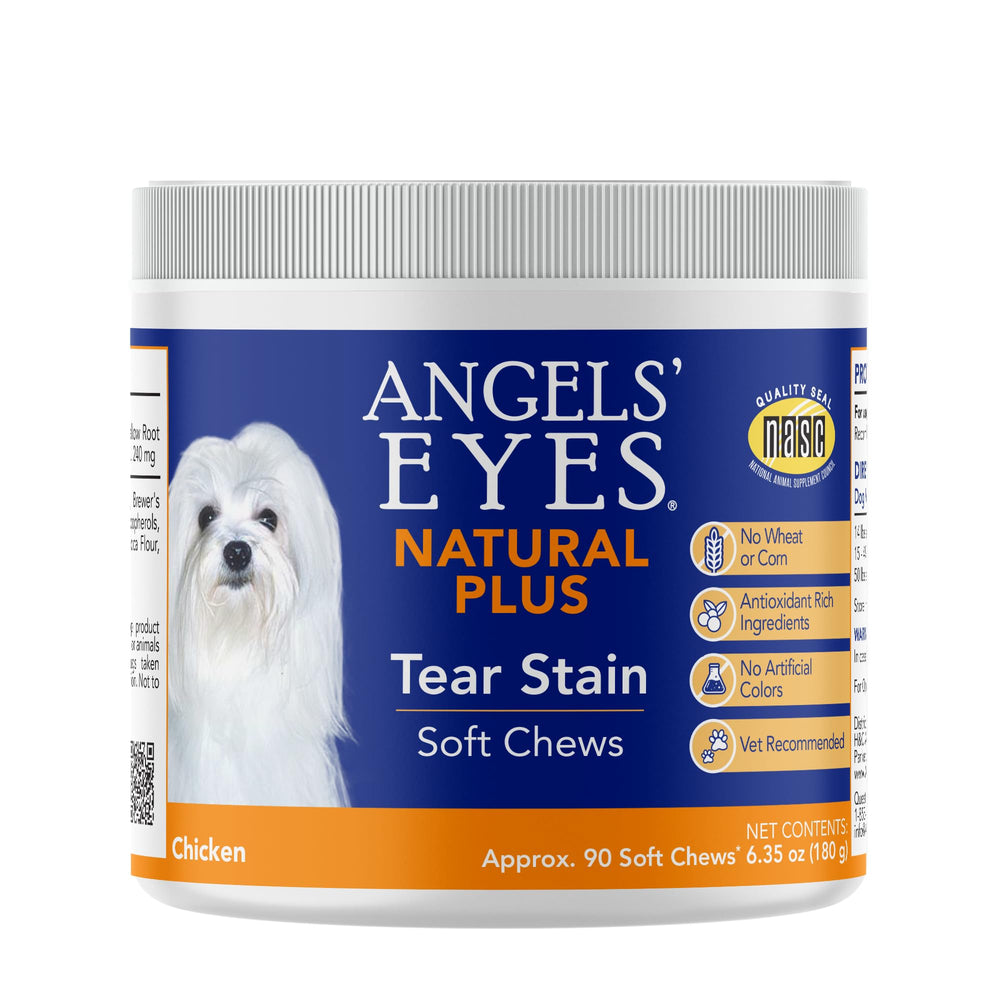 ANGELS' EYES emballage avant montrant pot de 90 chews et bénéfice esthétique