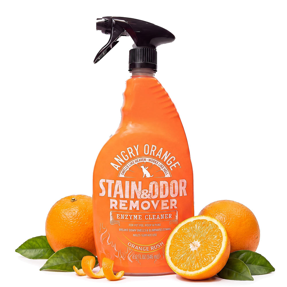 Angry Orange flacon 32oz en gros plan montrant un flacon facile à utiliser
