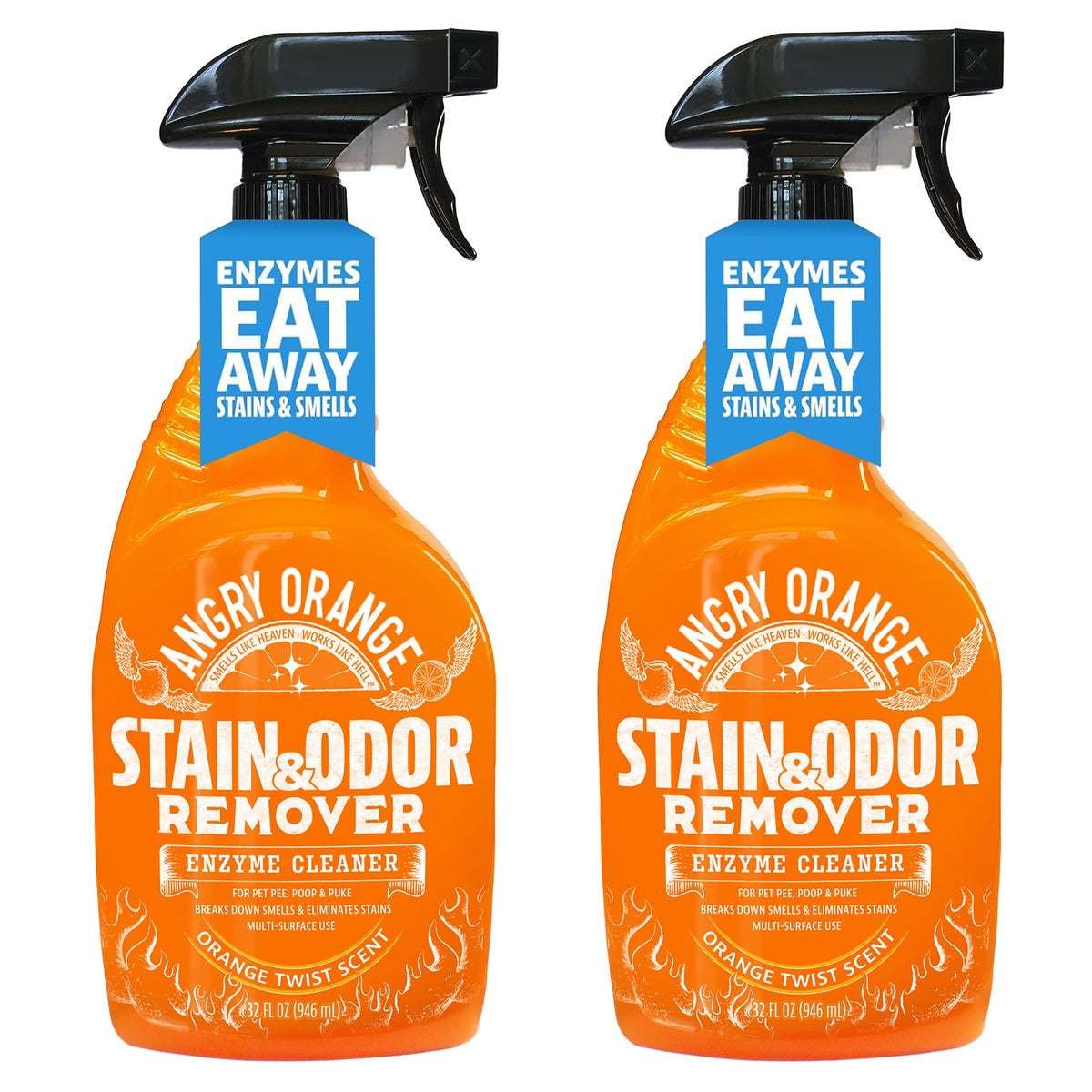 ANGRY ORANGE flacon avant pack 2x32oz montrant économie et application