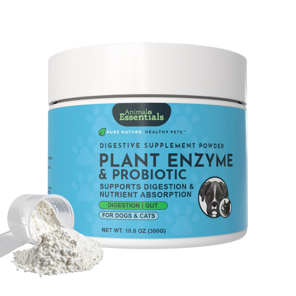 Animal Essentials emballage avant montrant la poudre et bénéfice digestion améliorée