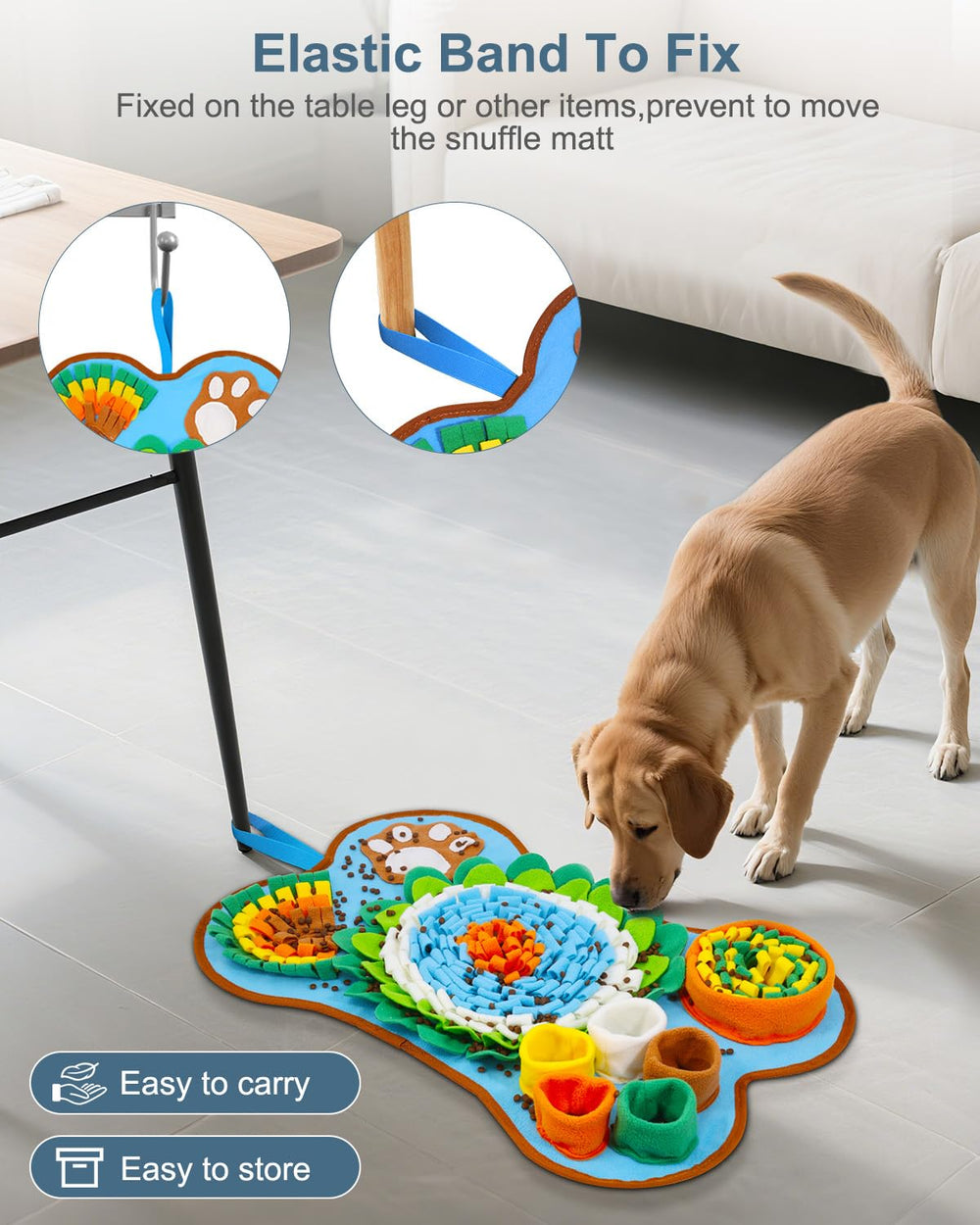 Ankilo chiot fouillant le tapis, améliore concentration et ralentit alimentation