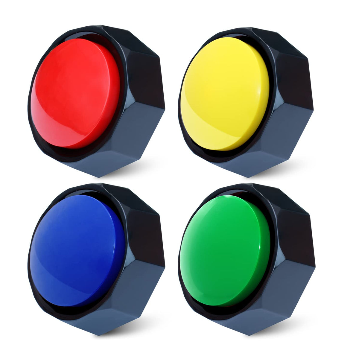 ANLIKY bouton pack avant montrant les 4 buzzer colorés et prêt à l'emploi