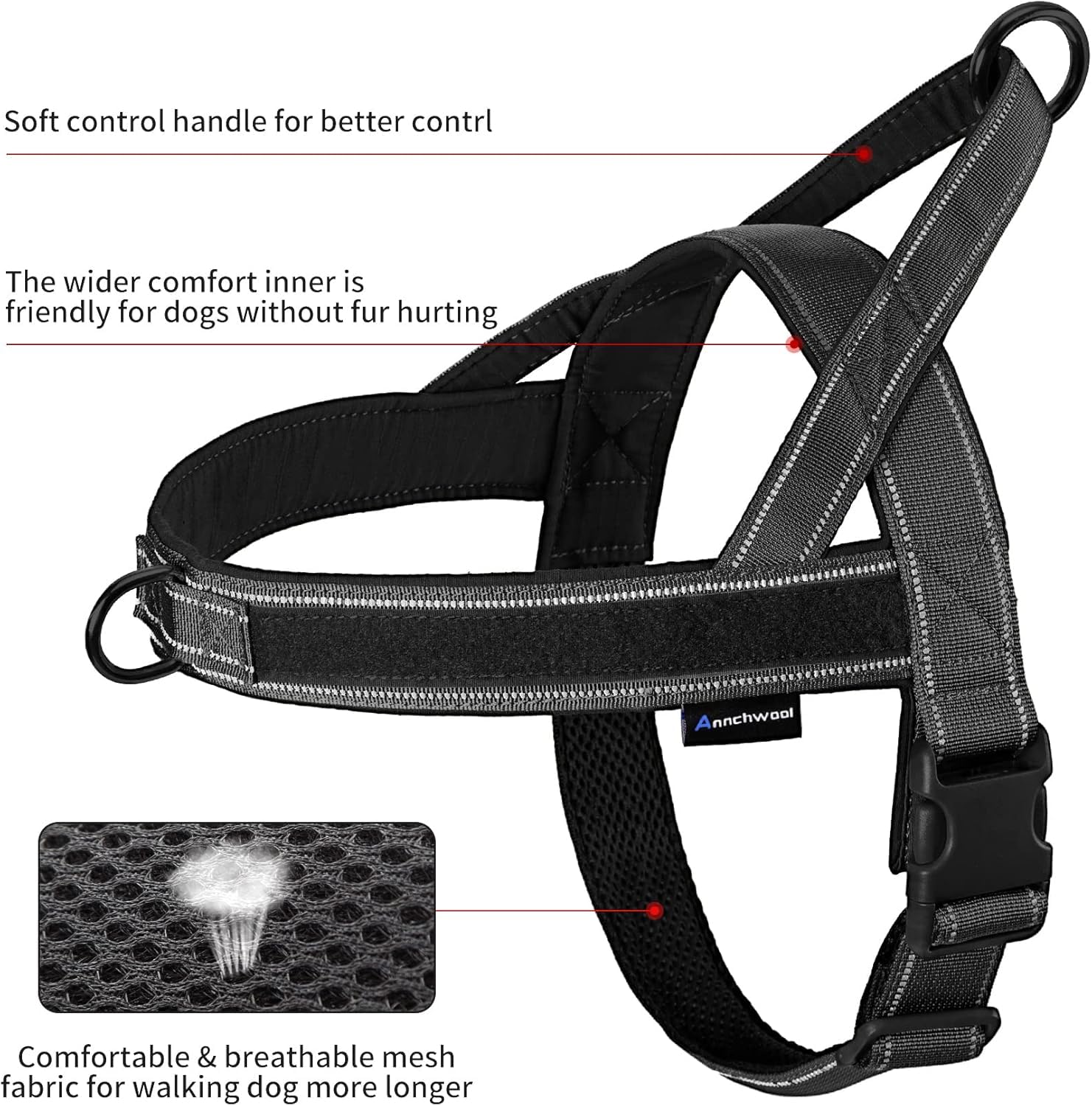 Annchwool sangle pectorale redirige traction pour promenade plus sûre