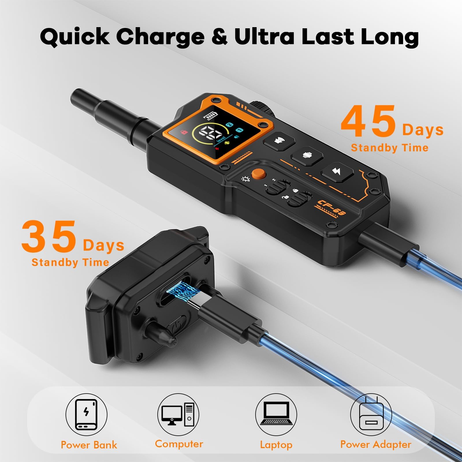 Aolulf charge rapide câble montrant branchement, recharge complète en 2 heures