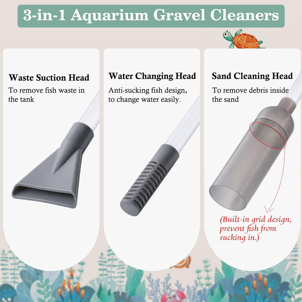 AOZU gros plan sur la tête lave-sable avec grille protectrice pour sécurité des poissons