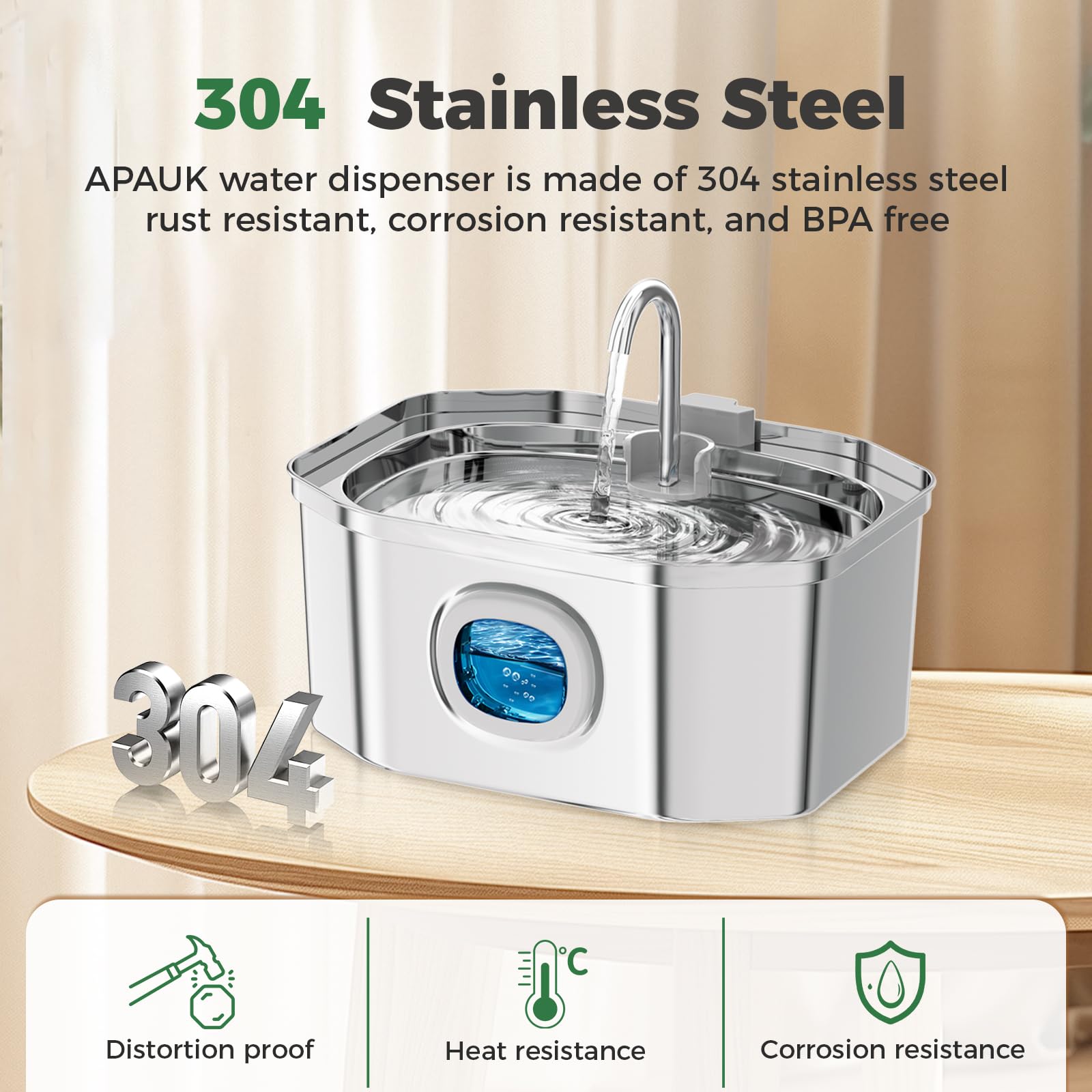 APAUK gros plan acier inox 304 résistant à la corrosion pour hygiène