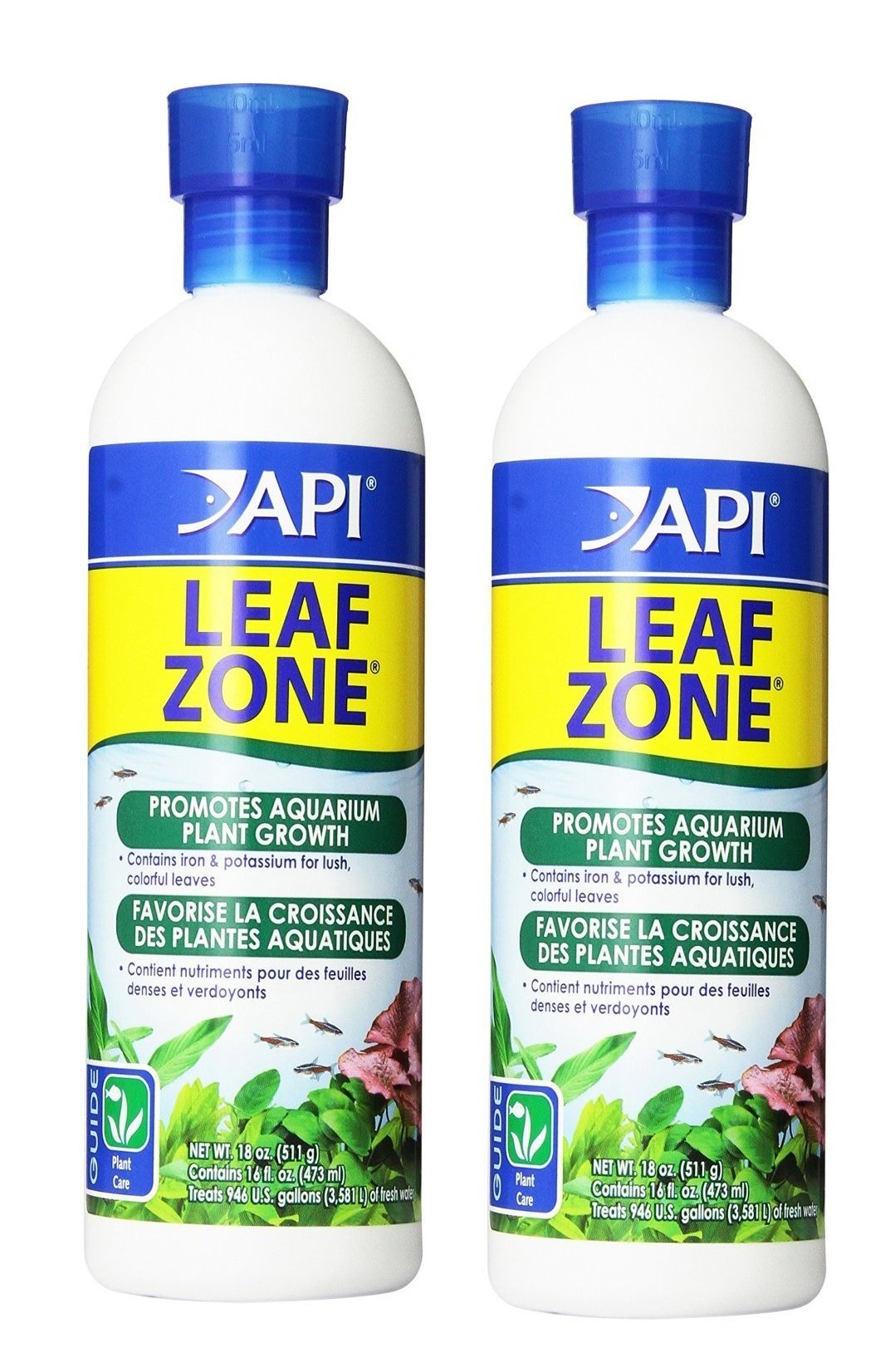 Bouteilles API Leaf Zone face avant montrant l’étiquette et l’usage pour plantes