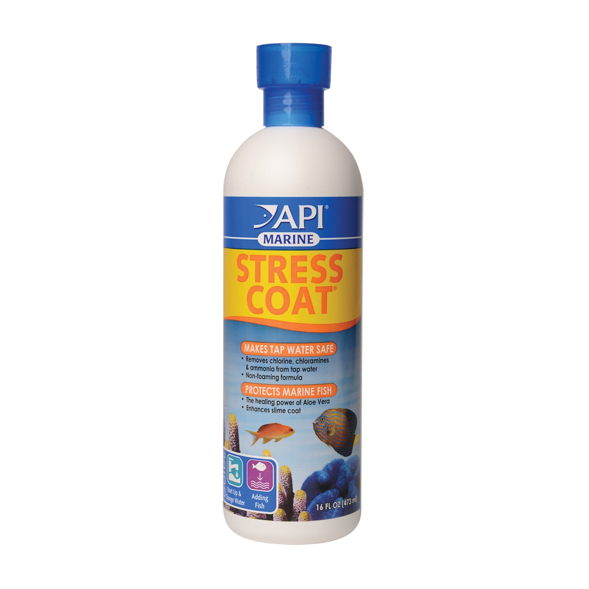 API Marine Stress Coat bouteille avant-plan montrant emballage et information produit