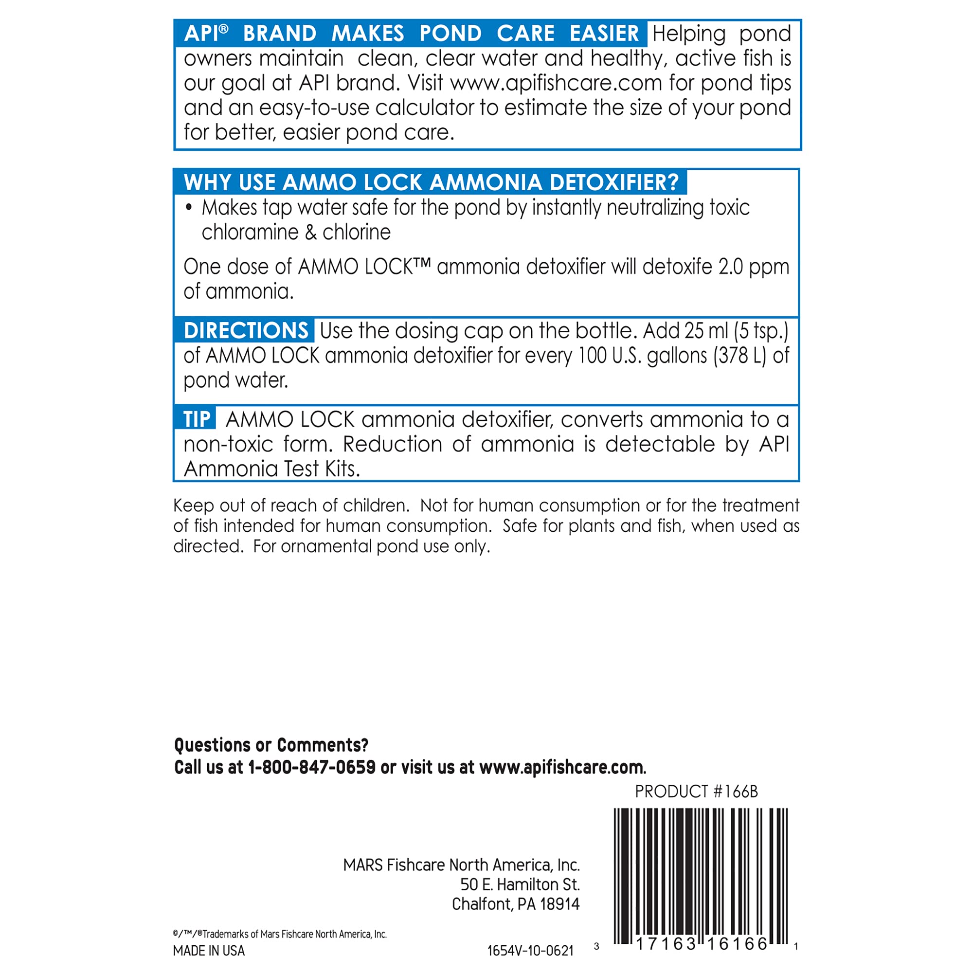 API POND AMMO-LOCK étiquette détaillée avec instructions visibles pour dosage sûr