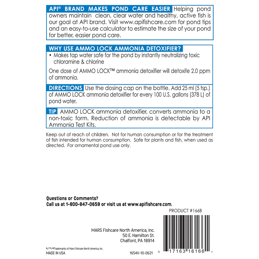 API POND AMMO-LOCK étiquette détaillée avec instructions visibles pour dosage sûr