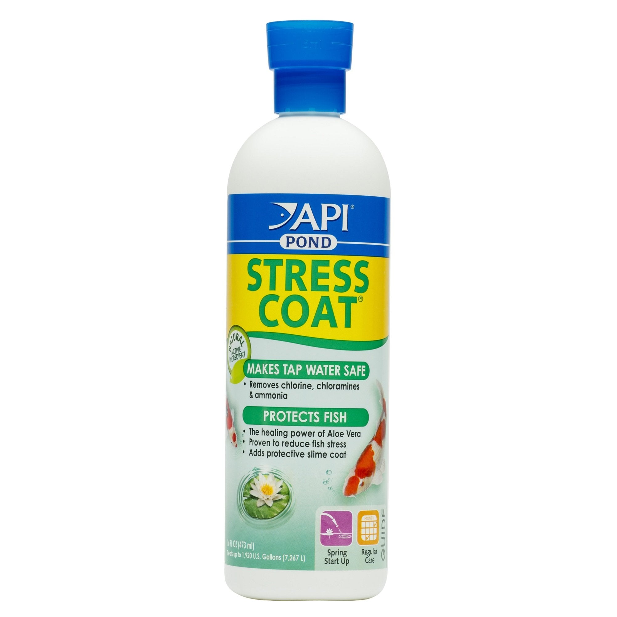 API POND STRESS COAT flacon avant montrant l'emballage et l'usage sécurisé