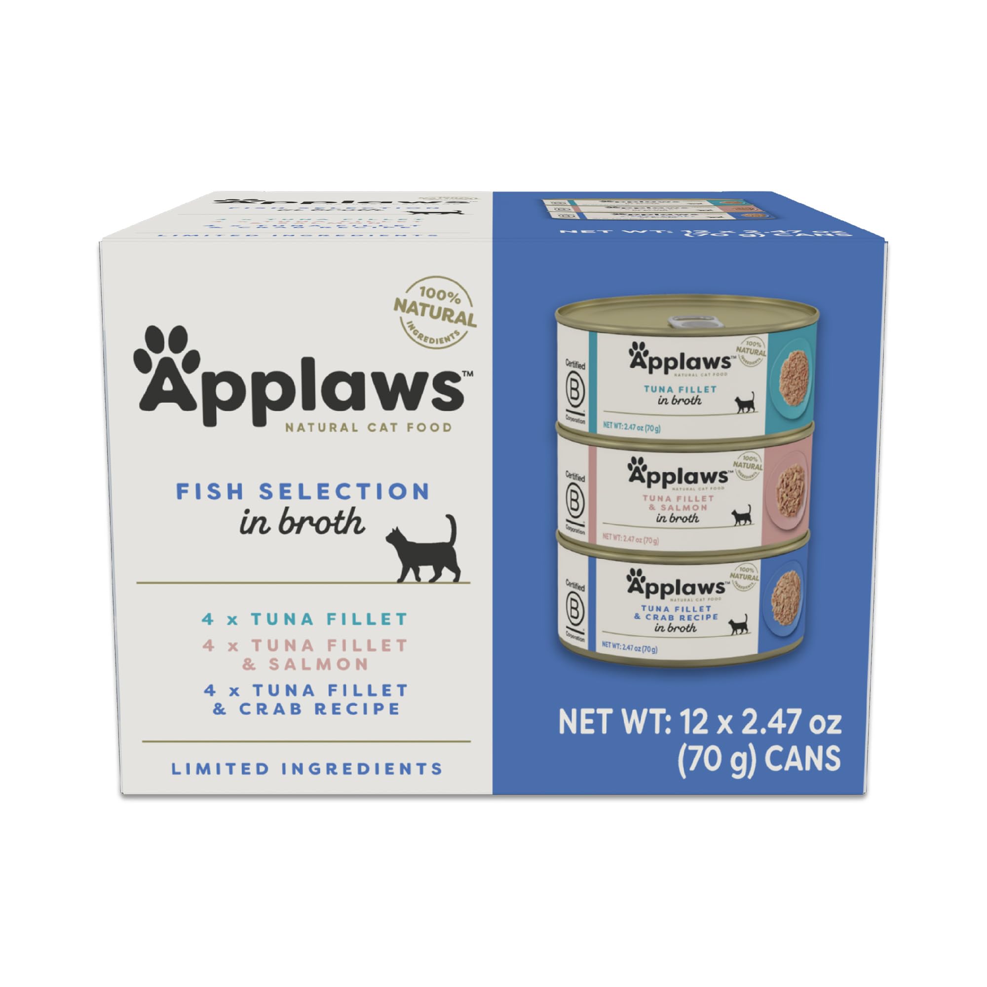 Applaws face avant du pack 12 boîtes montrant l’assortiment et l’emballage pratique