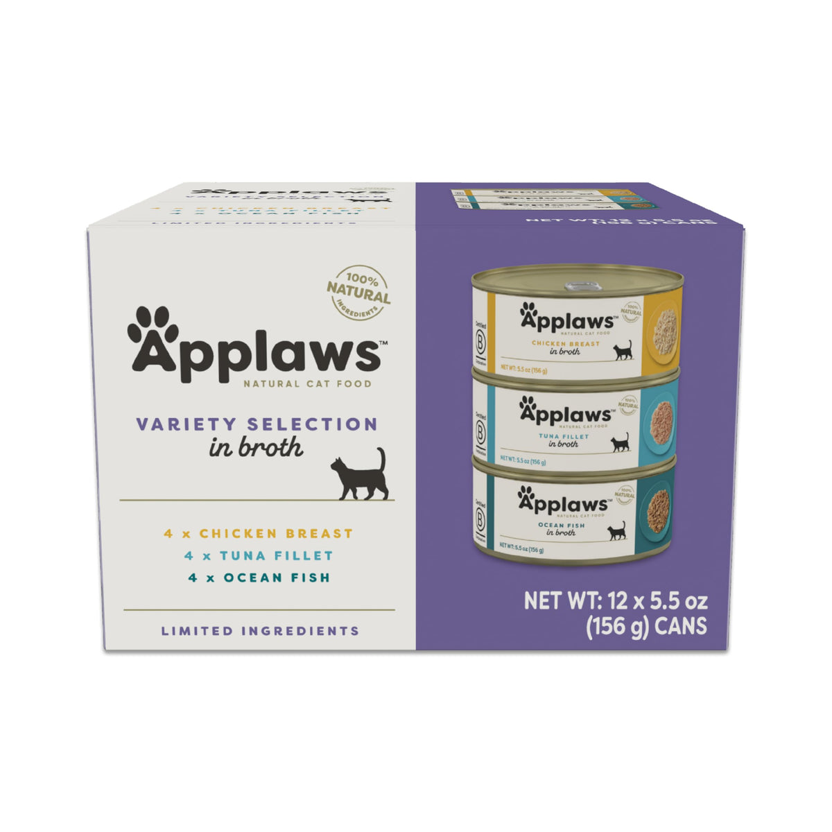 Applaws face avant du pack 12 boîtes montrant variétés et informations utiles