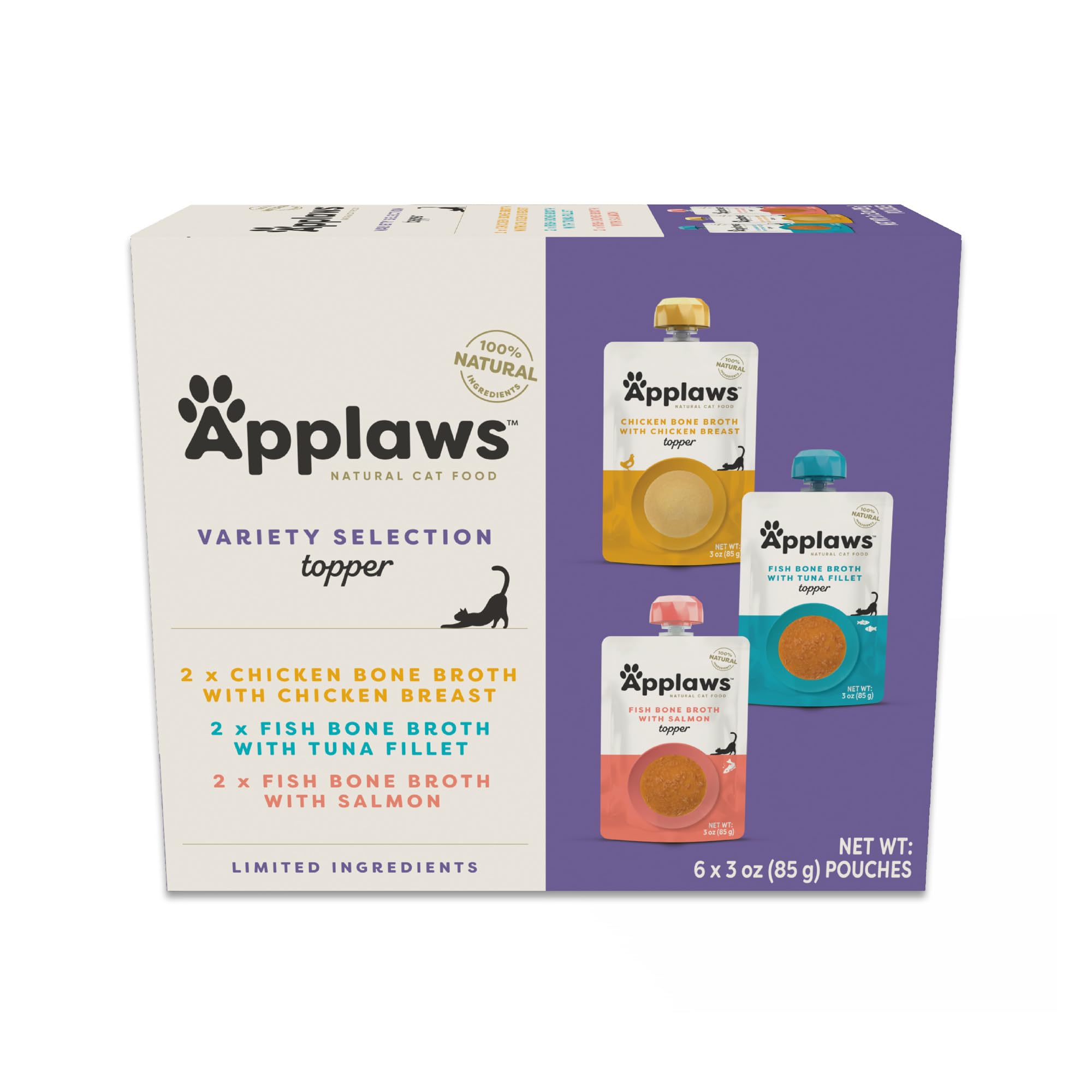 Applaws emballage avant du pack 6 sachets montrant variété et naturel