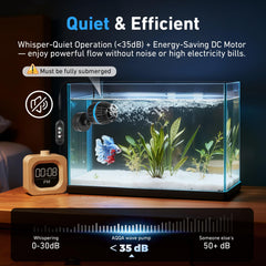 AQQA pompe en usage dans aquarium récifal améliorant le courant naturel