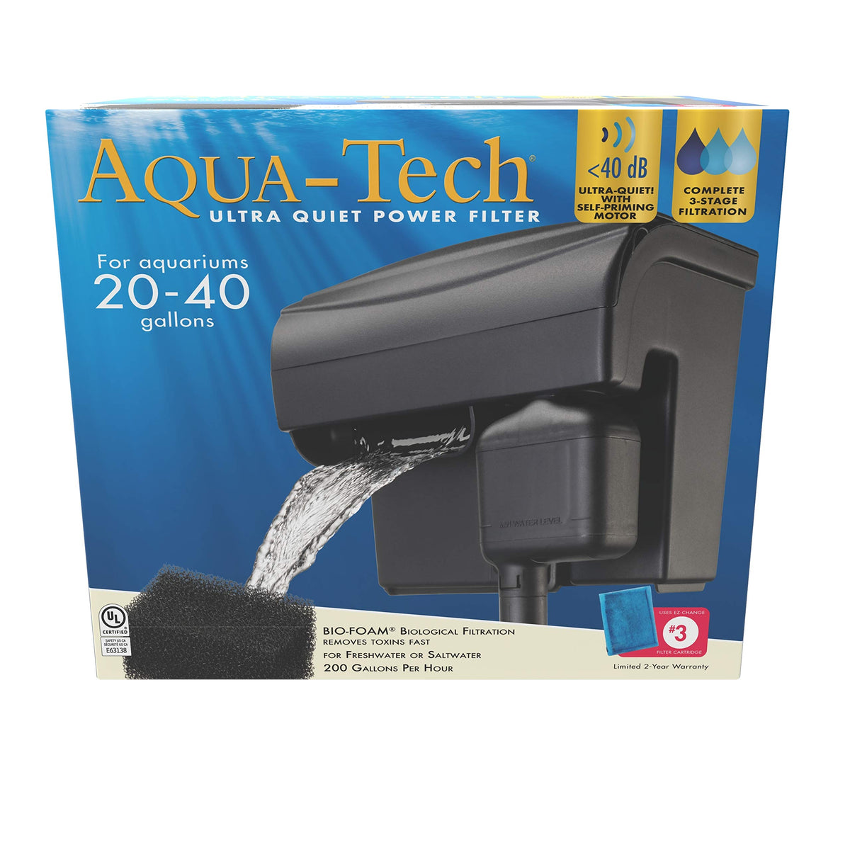Aqua-Tech filtre face avant montrant design compact et installation facile