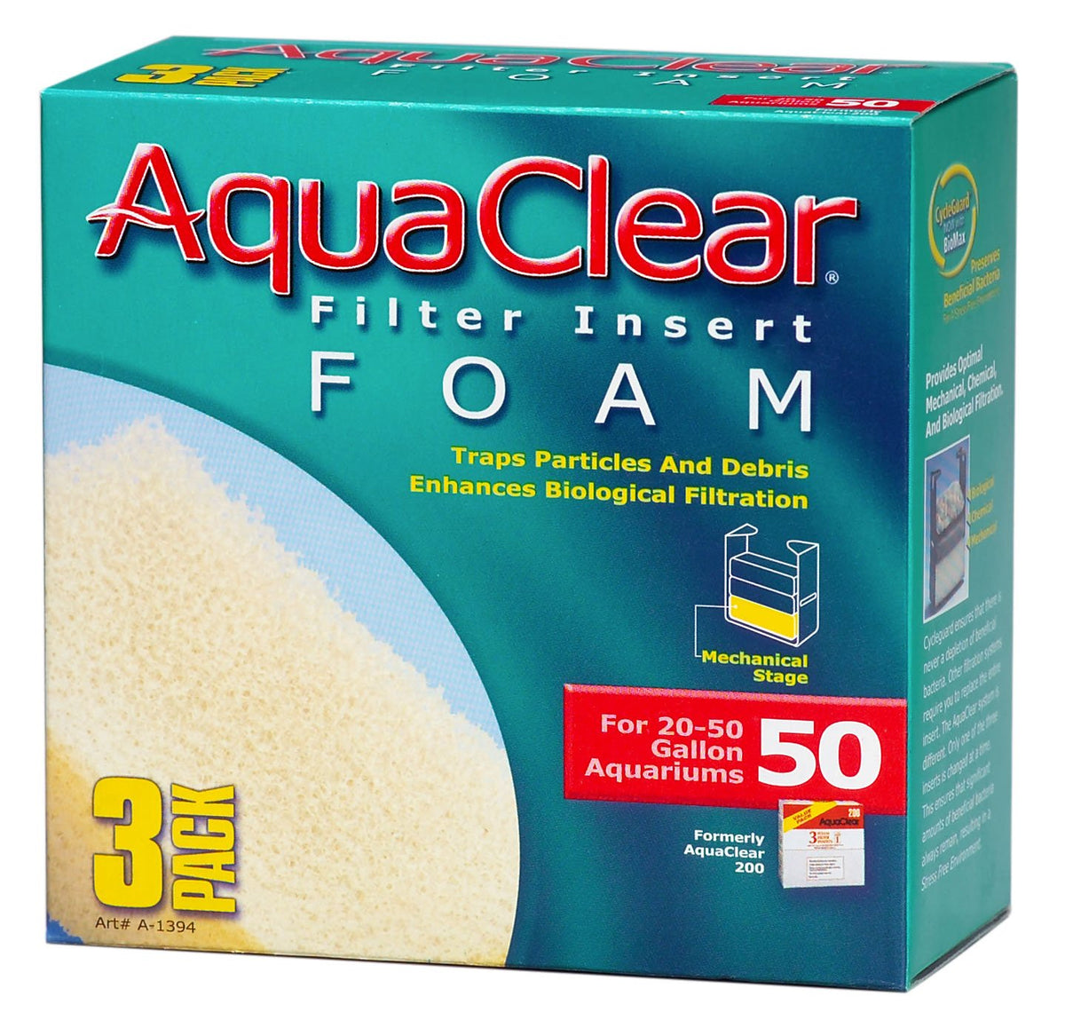AquaClear vue avant du paquet d'inserts, montre lot de trois pour maintenance pratique
