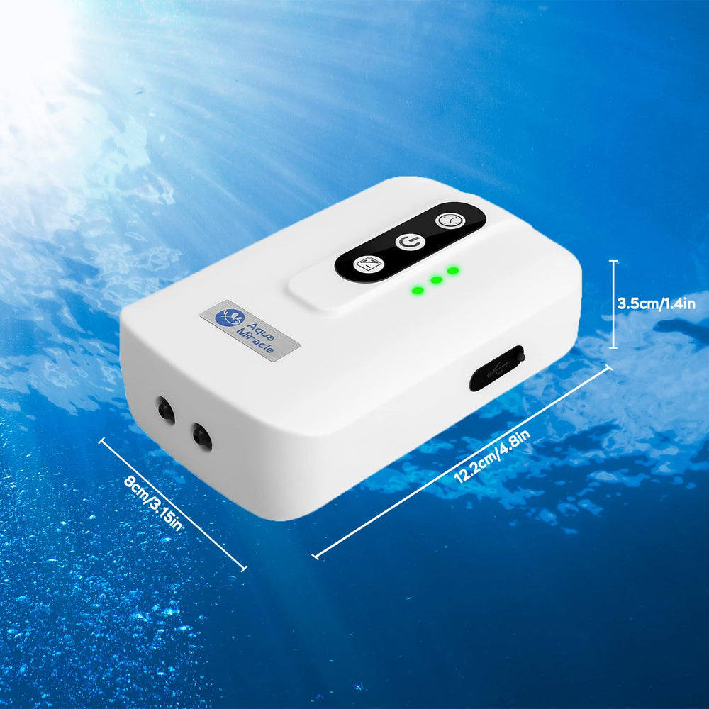 AquaMiracle en contexte lifestyle près d’un bassin ou aquarium, solution d’urgence élégante